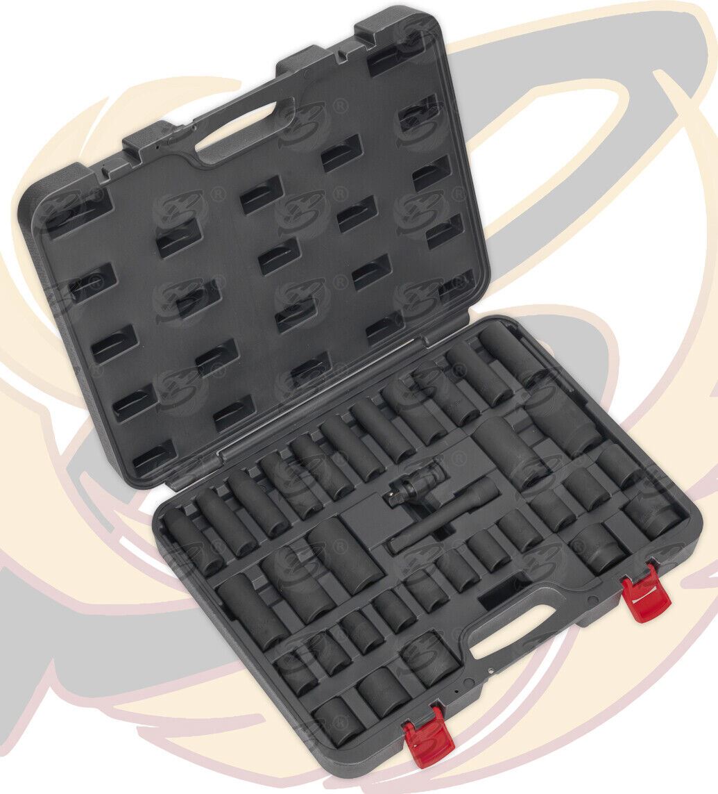 SEALEY 34PCS 1/2" DRIVE 6 POINT DEEP & SHALLOW IMPACT SOCKET SET 10MM - 32MM