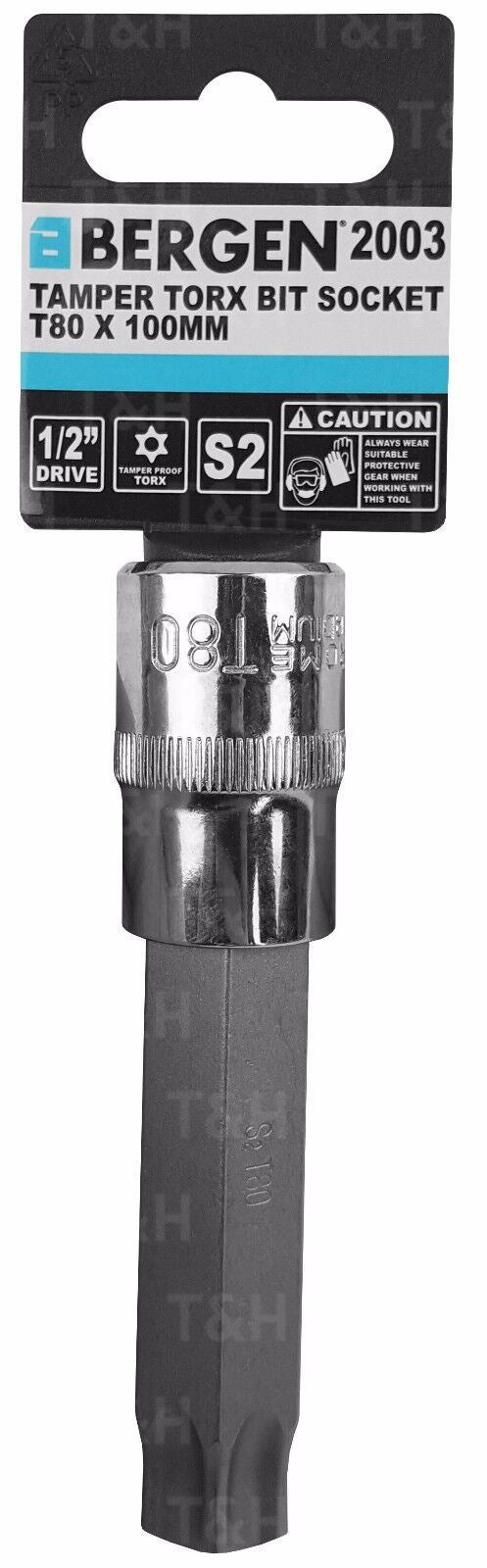 US Pro T80 1/2" Drive 100mm Long Tamperproof Torx Bit Socket ( Single )  3336