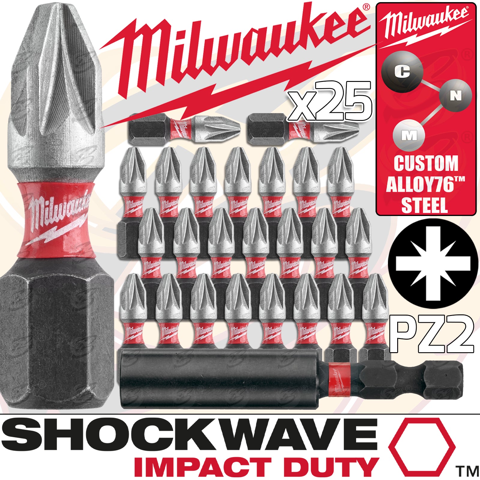 MILWAUKEE 26PCS POZI IMPACT BITS & MAGNETIC BIT HOLDER