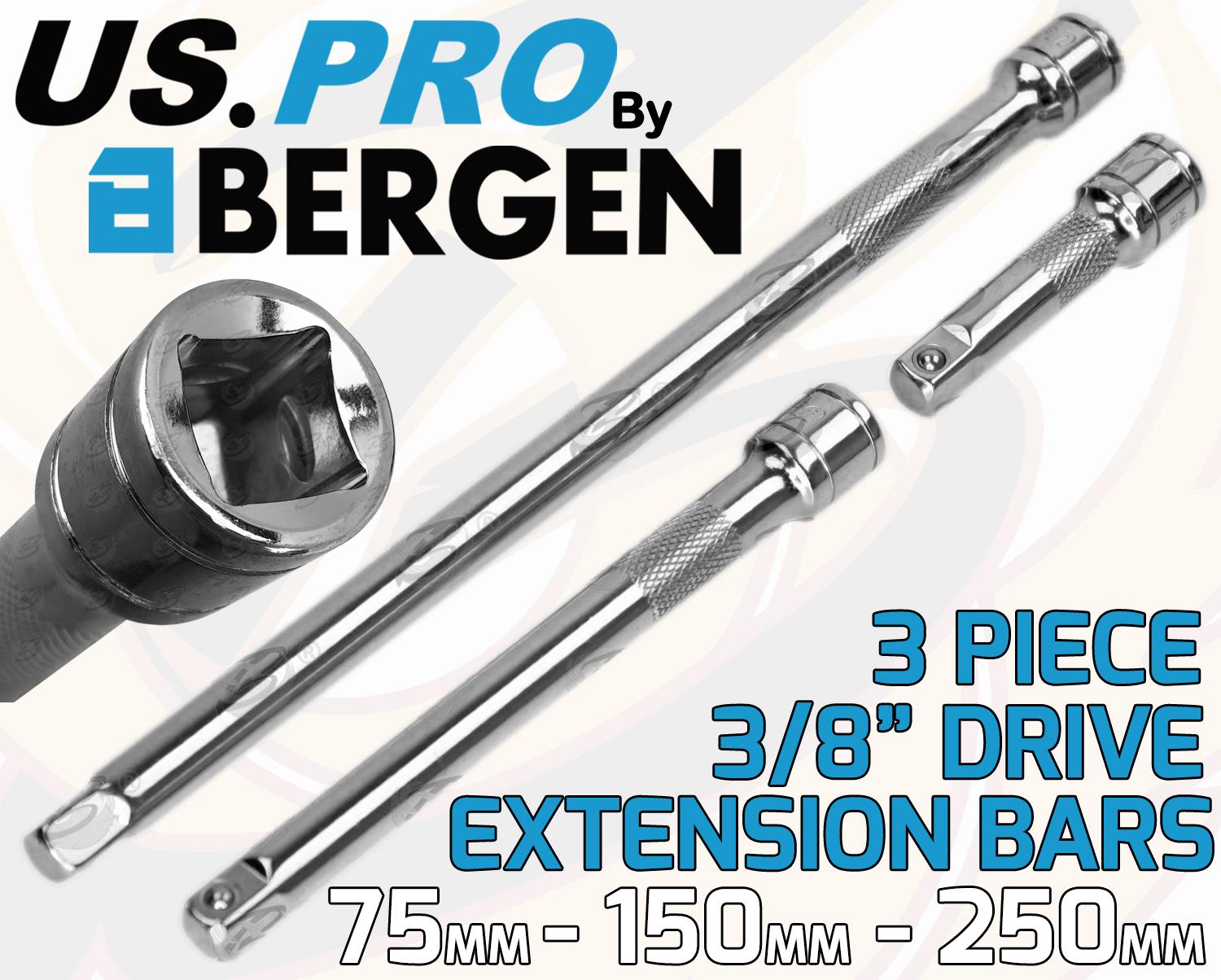 US PRO 3PCS 3/8" DRIVE EXTENSION BARS 75MM - 250MM