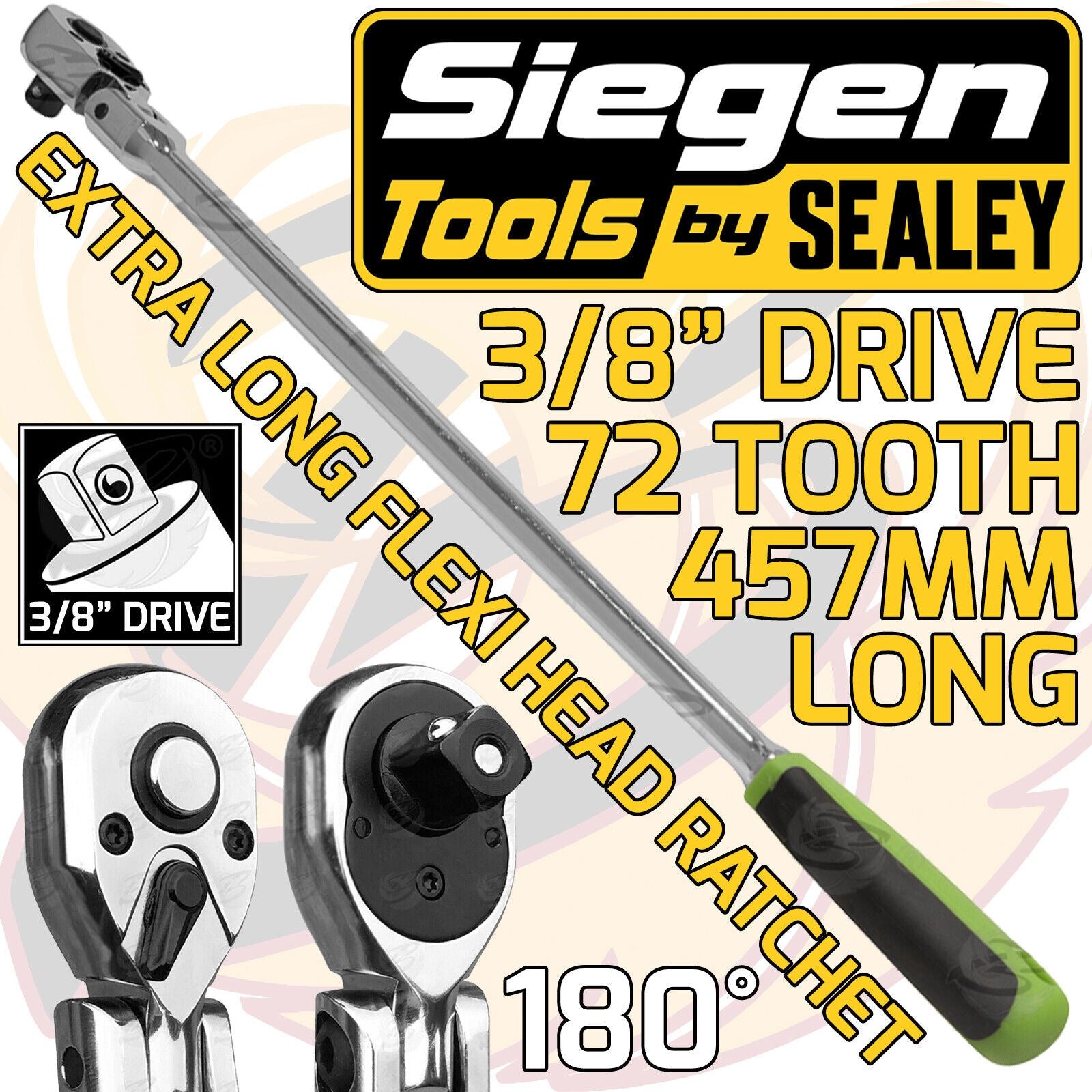 SIEGEN 3/8" DRIVE 72 TOOTH EXTRA LONG FLEXIBLE RATCHET HANDLE