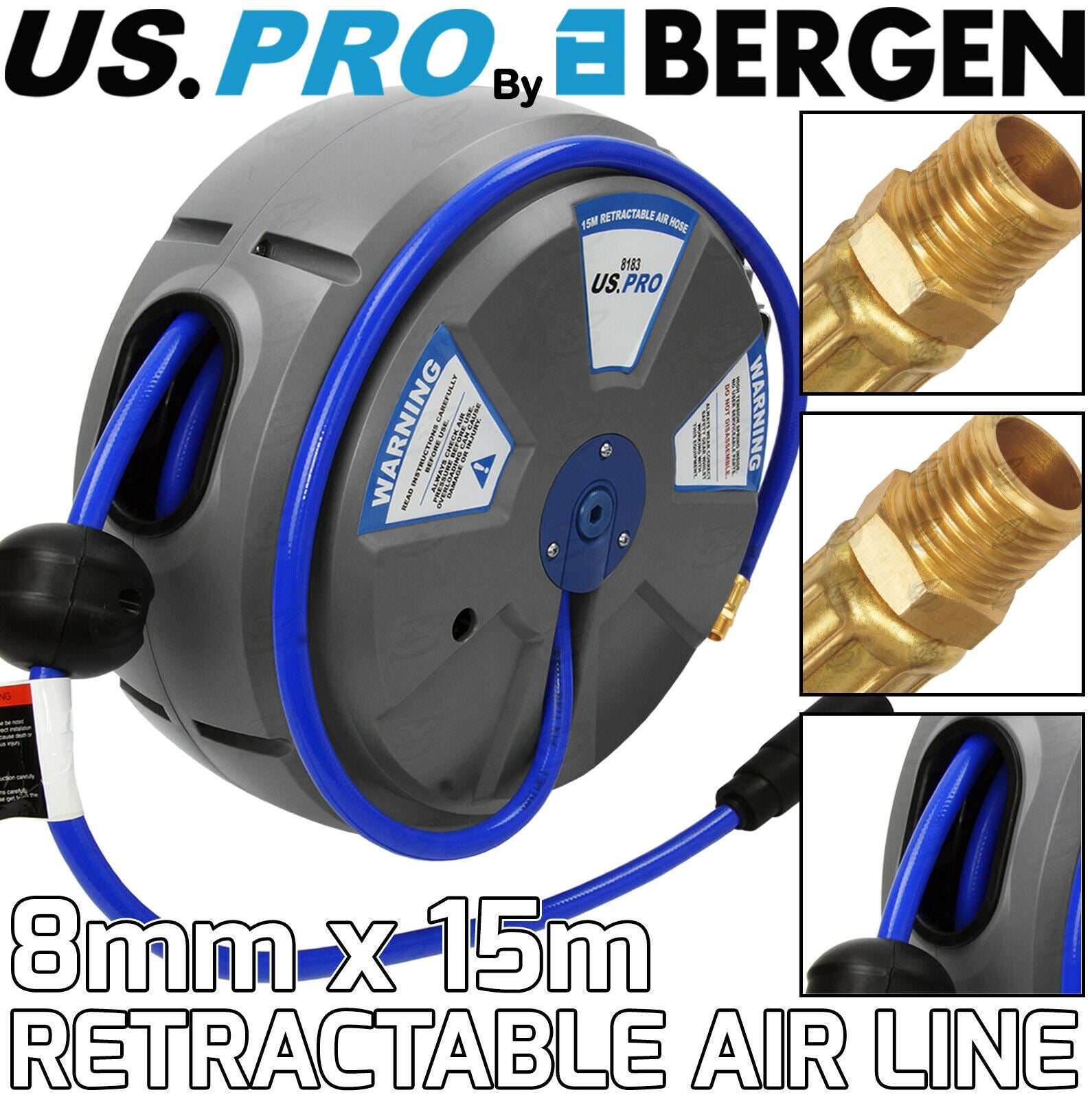 US Pro 15M x 8mm Retractable Air Line Hose Reel 8183
