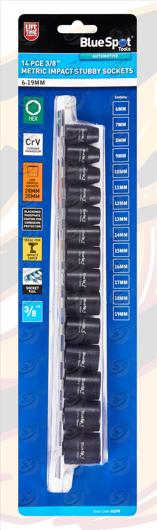 BLUESPOT 14 PCE 3/8" METRIC IMPACT STUBBY SOCKETS (6-19MM)