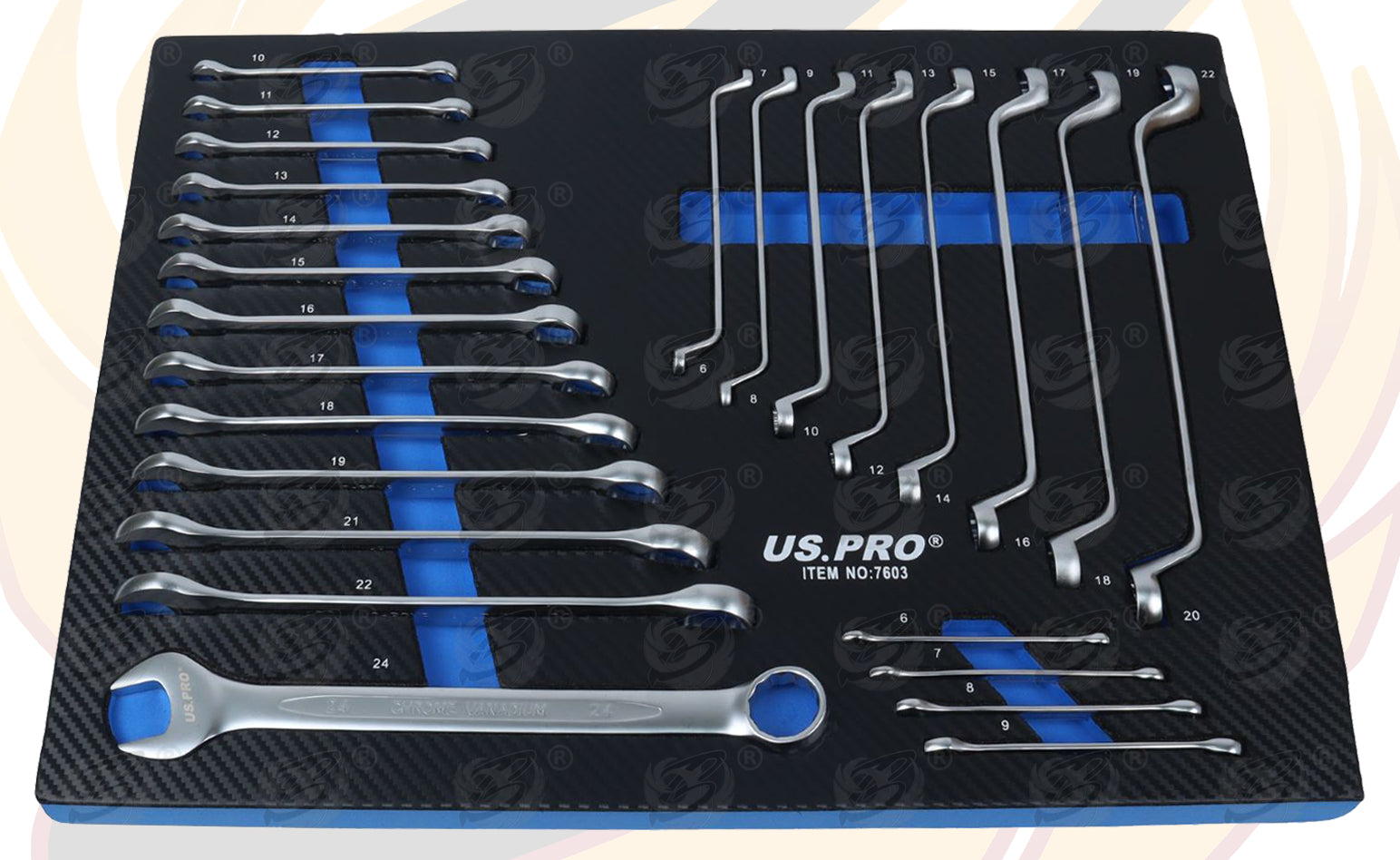 US PRO 25PC METRIC COMBINATION & DOUBLE OFFSET RING SPANNER SET