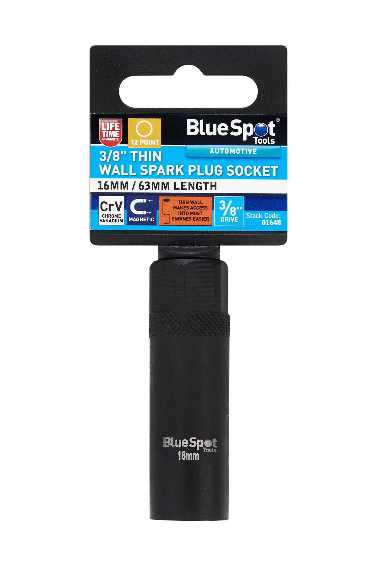 BlueSpot 3/8" 12 Point Thin Wall Spark Plug Socket (16mm)  01648