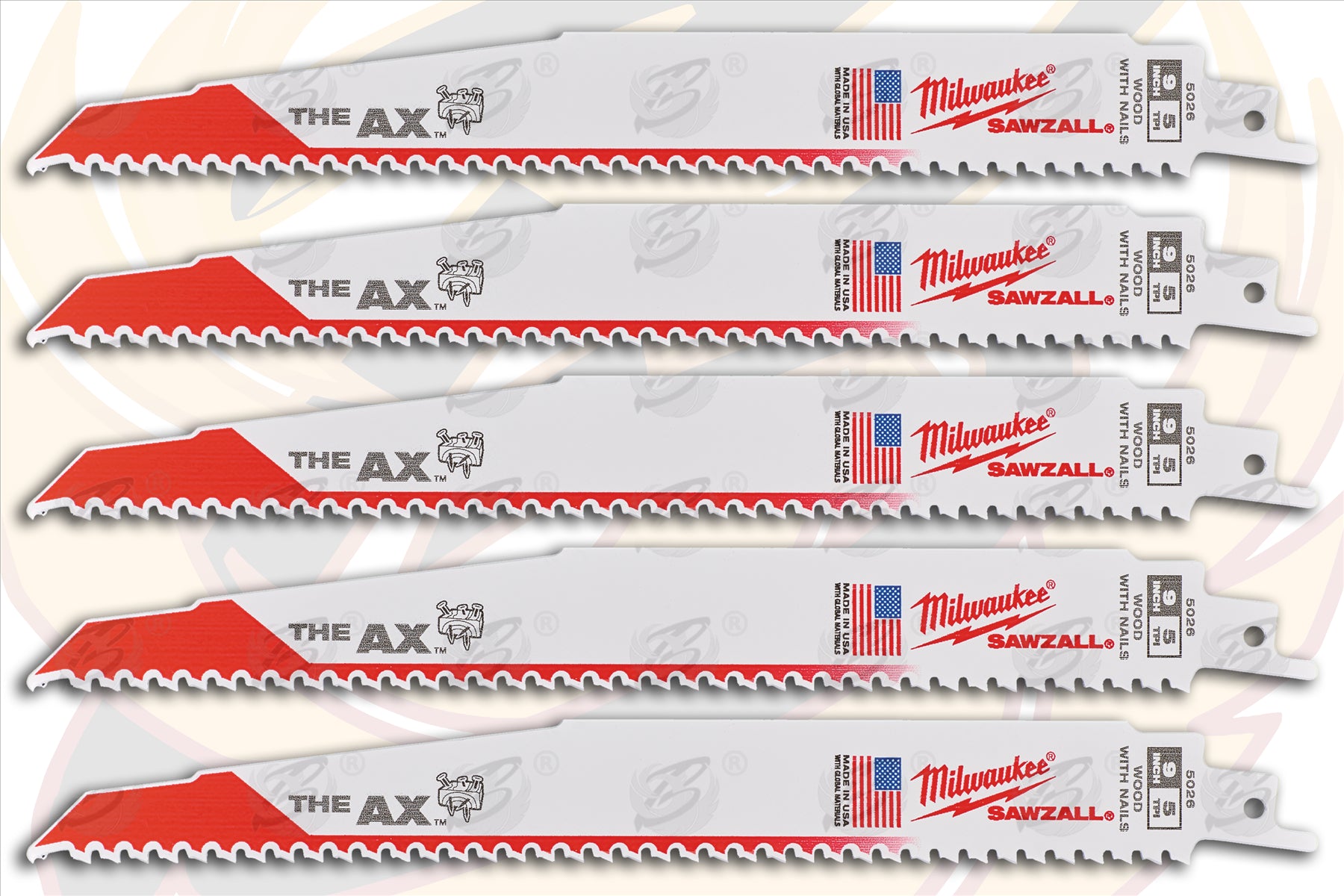 MILWAUKEE SAWZALL RECIPROCATING SAW BLADE 230mm x 5TPI WOOD SAW BLADES ( THE AX ) ( x 5 )