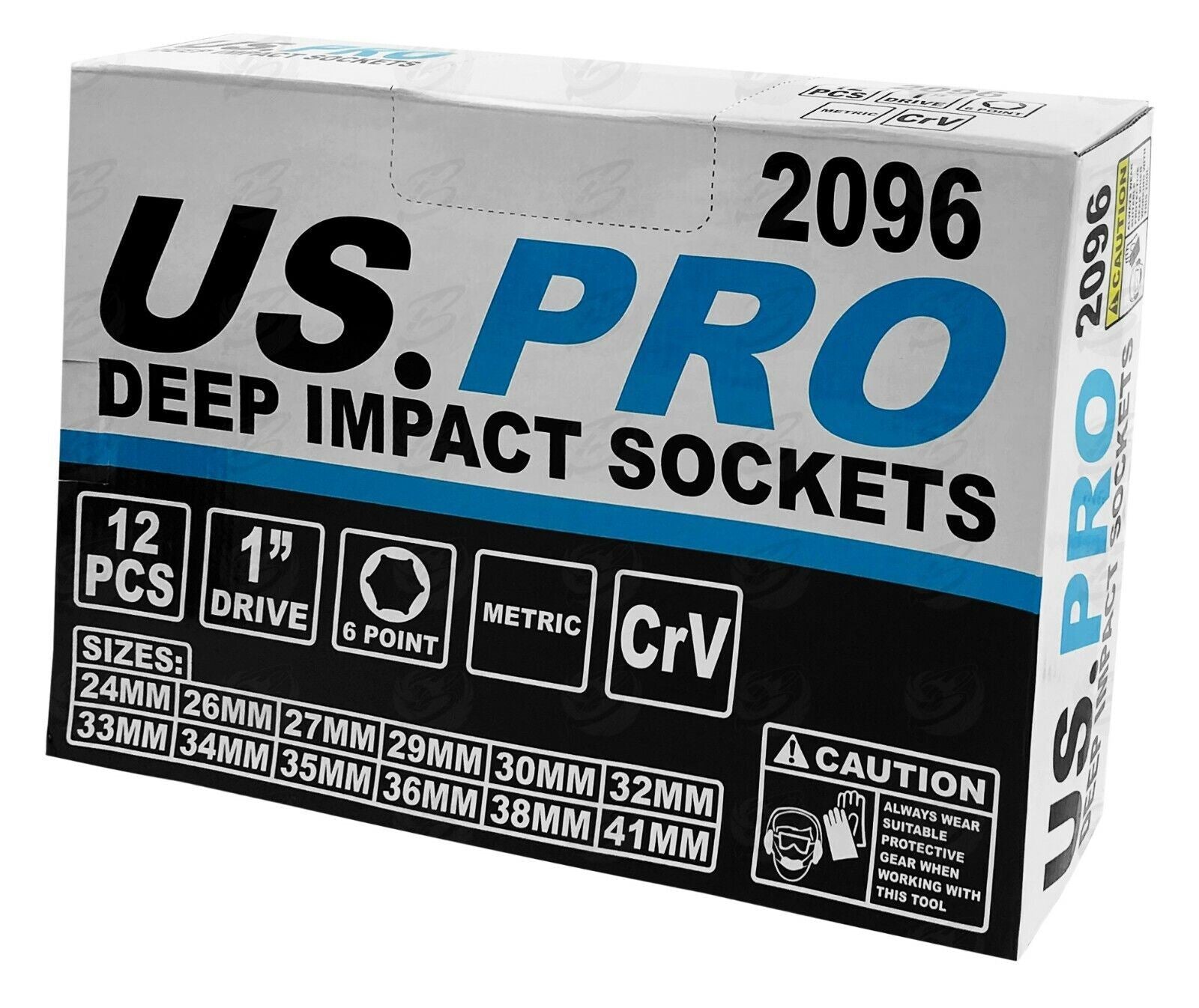 US Pro 12 Piece 1" Drive 6 Point Deep Impact Sockets 24mm - 41mm  2096