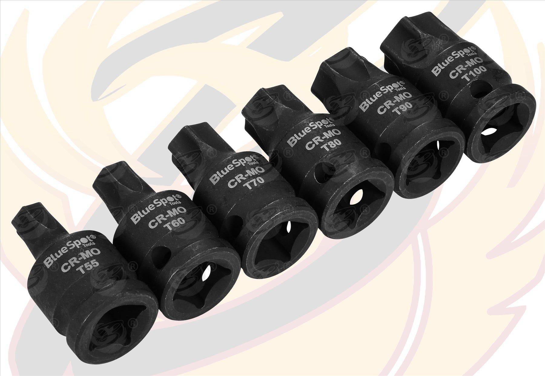BLUESPOT 6PCS 1/2" DRIVE IMPACT TORX BIT SOCKETS T55 - T100