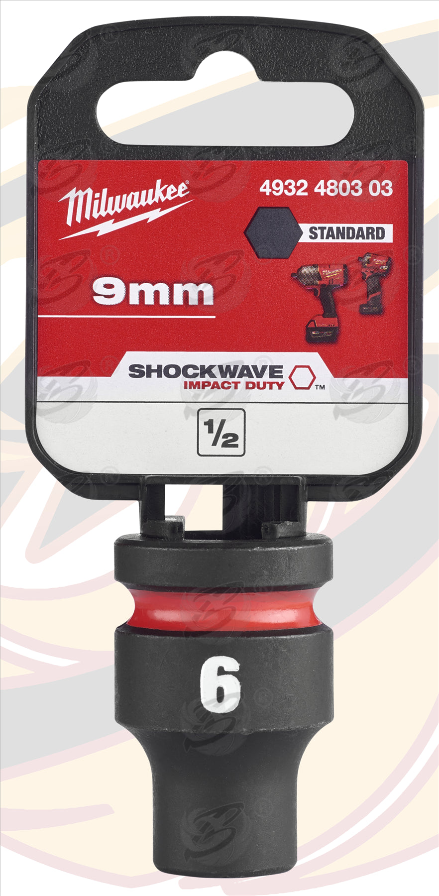 MILWAUKEE 9MM 1/2" DRIVE 6 POINT SHALLOW IMPACT SOCKET ( SINGLE )