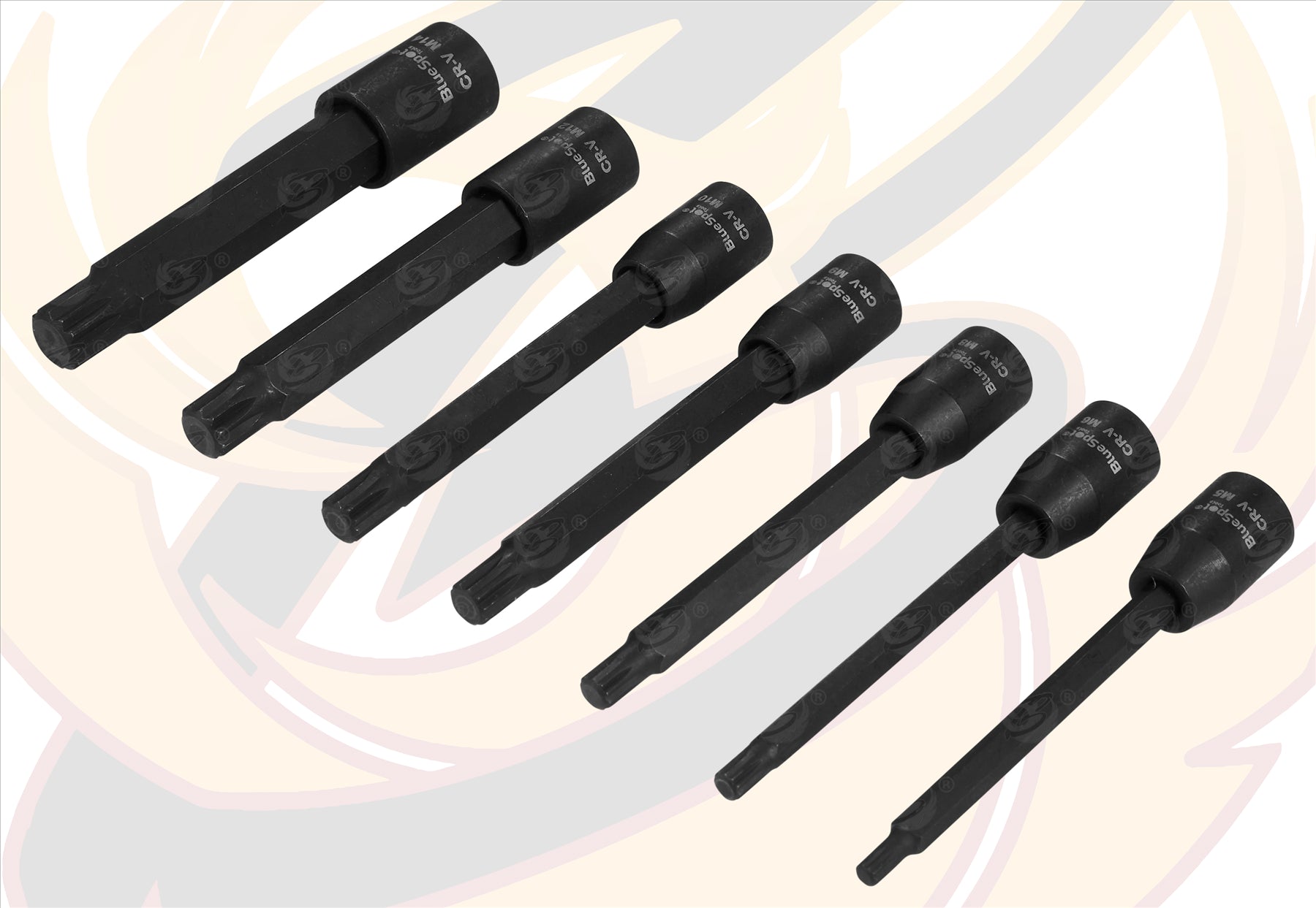 BLUESPOT 7PCS 3/8" DRIVE EXTRA LONG IMPACT SPLINE BIT SOCKETS M5 - M14