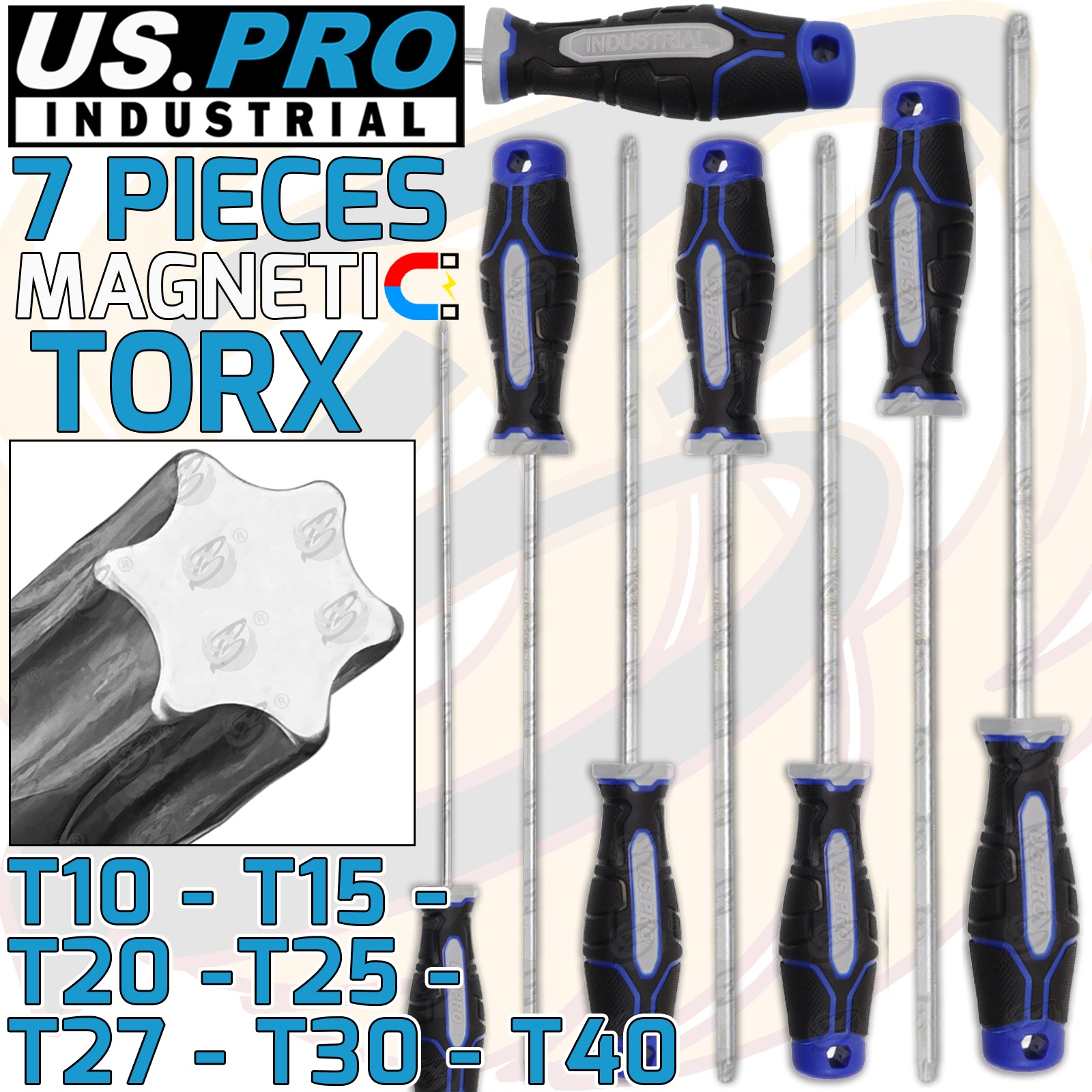 US PRO INDUSTRIAL 7PCS MAGNETIC TORX SCREWDRIVERS T10 - T40