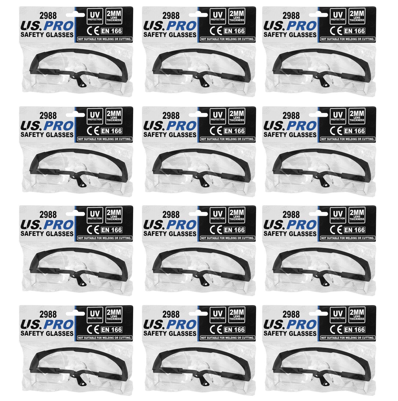 US PRO SAFETY GLASSES ( CE EN166 ) ( x 12 PAIRS )