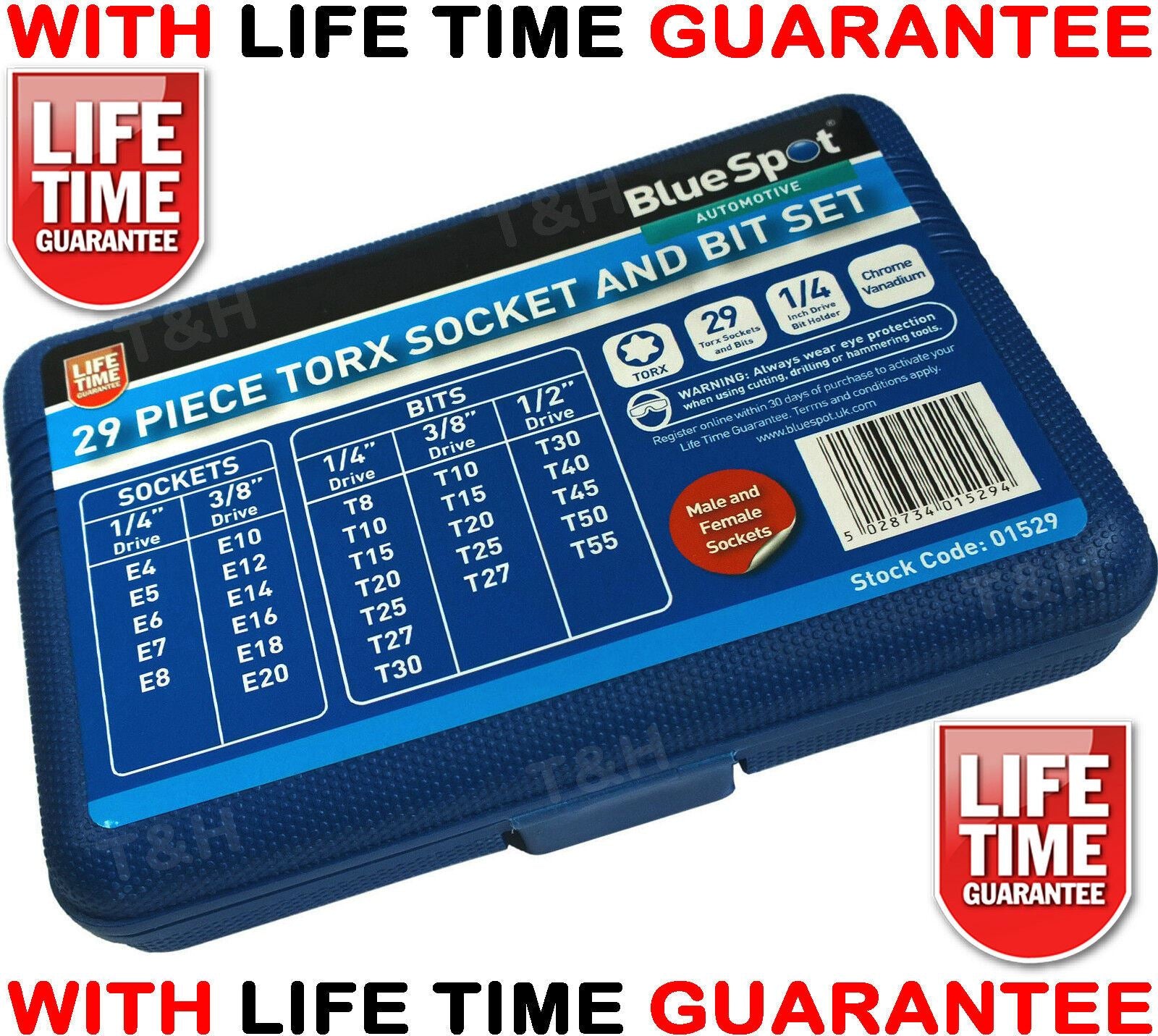 BLUESPOT 29PCS 1/4" & 3/8" & 1/2" DRIVE TORX & E - TORX SOCKET SET