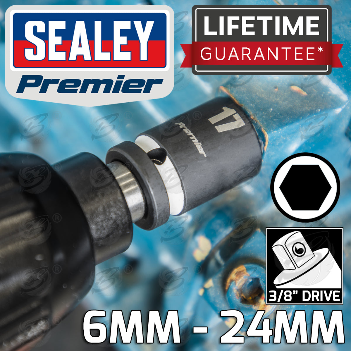 SEALEY 36PCS 3/8" DRIVE 6 POINT DEEP & SHALLOW IMPACT SOCKETS 6MM - 24MM