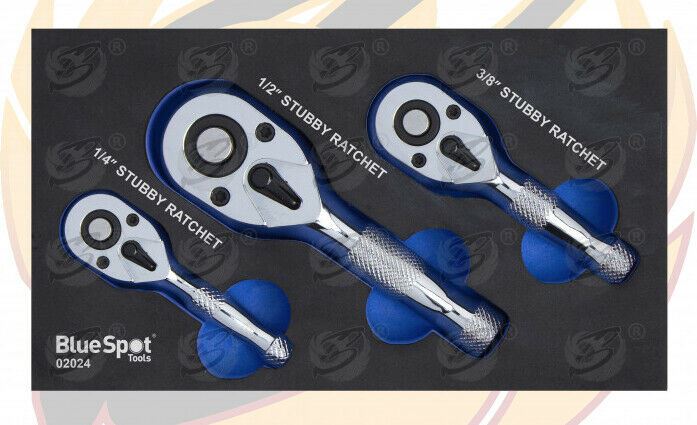 BLUESPOT 3PCS 72 TOOTH STUBBY RATCHET HANDLE SET 1/4" & 3/8" & 1/2" DRIVE