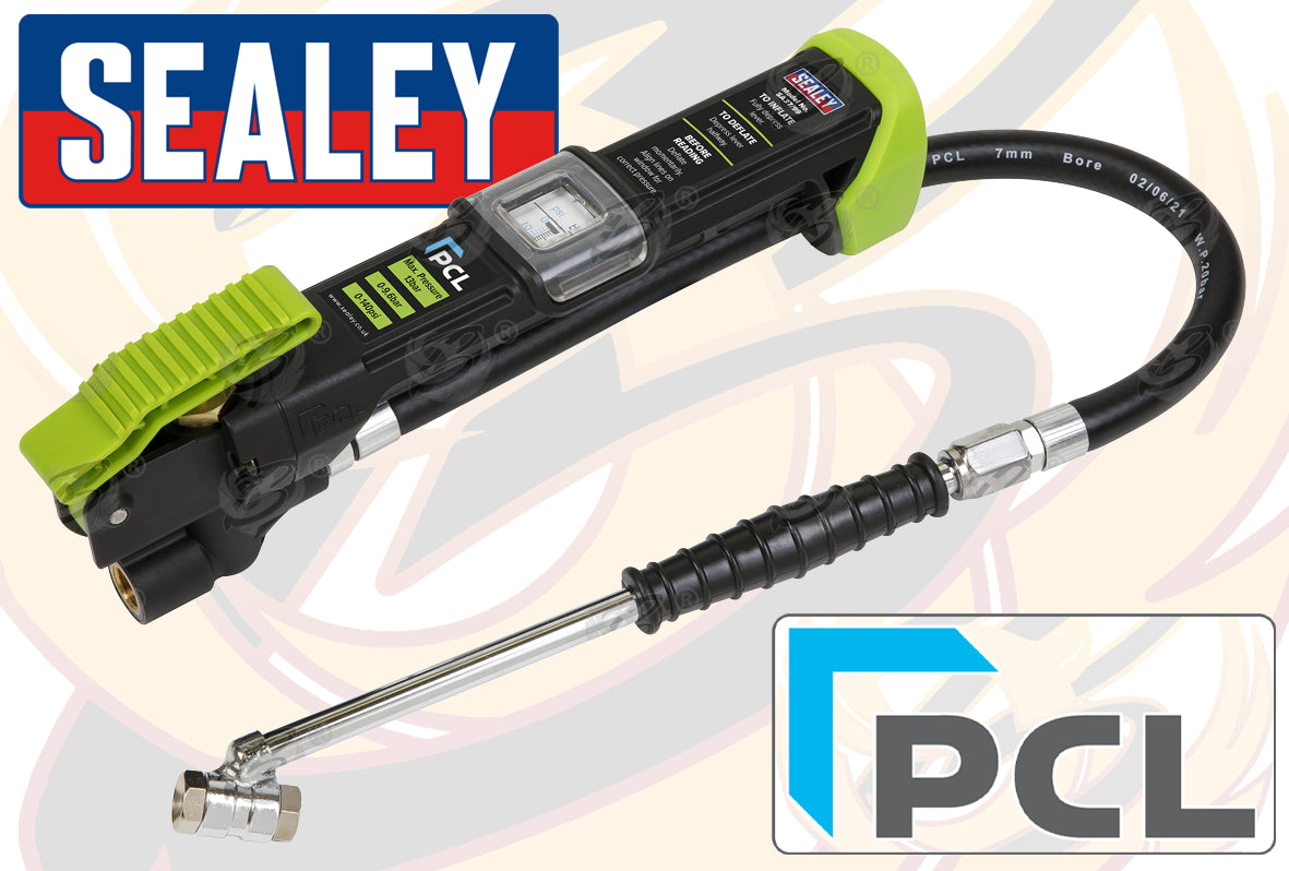 SEALEY PCL AIRLITE ECO TYRE INFLATOR WITH TWIN HOLD-ON CONNECTORS 0 - 140PSI