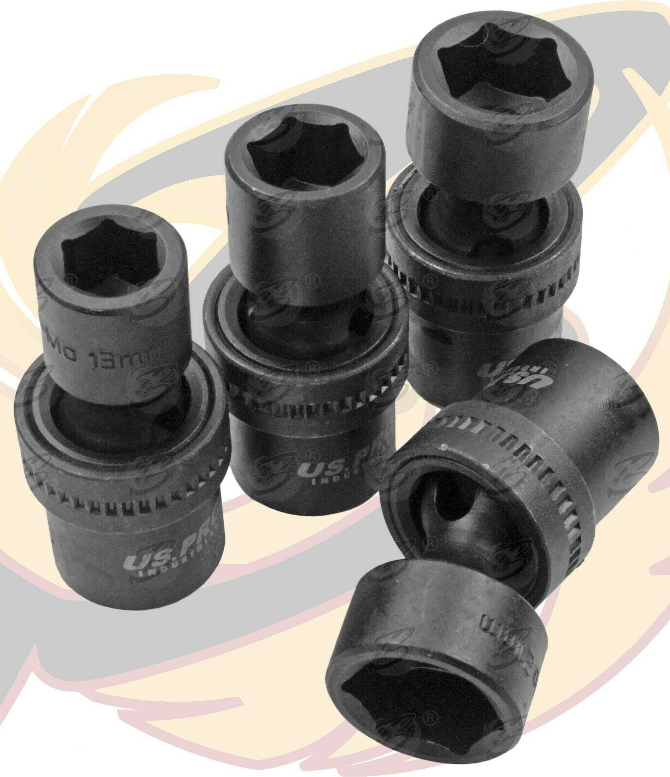 US PRO INDUSTRIAL 7PCS 1/2" DRIVE 6 POINT SWIVEL IMPACT SOCKETS 13MM - 21MM