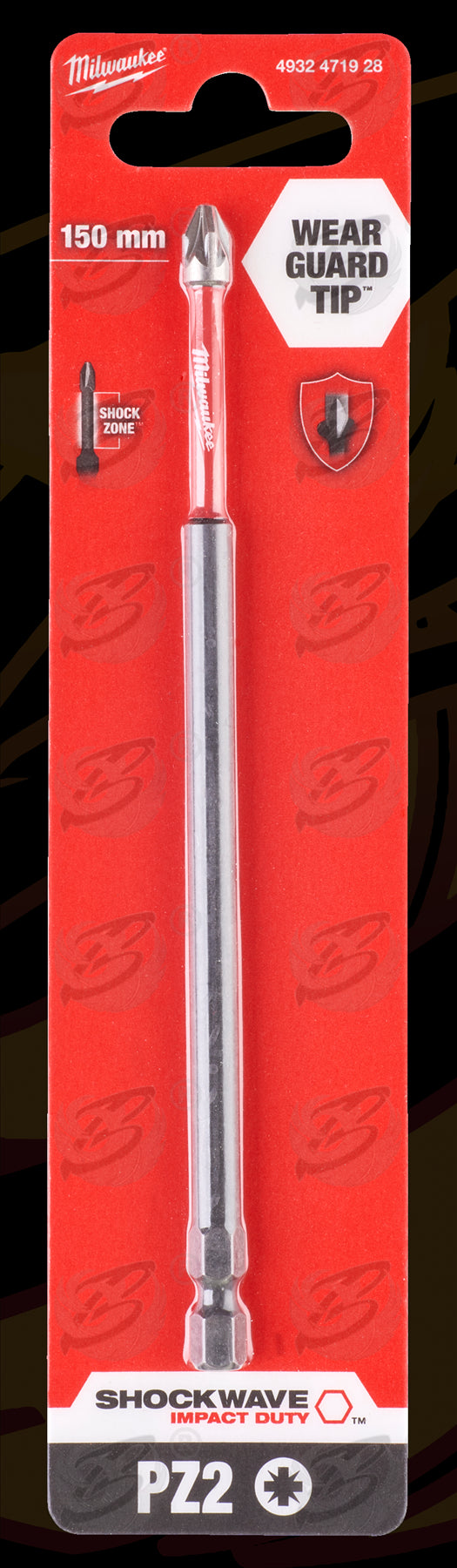 MILWAUKEE PZ2 x 150MM POZIDRIVE IMPACT DRILL / DRIVER BIT ( SHOCKWAVE IMPACT DUTY )