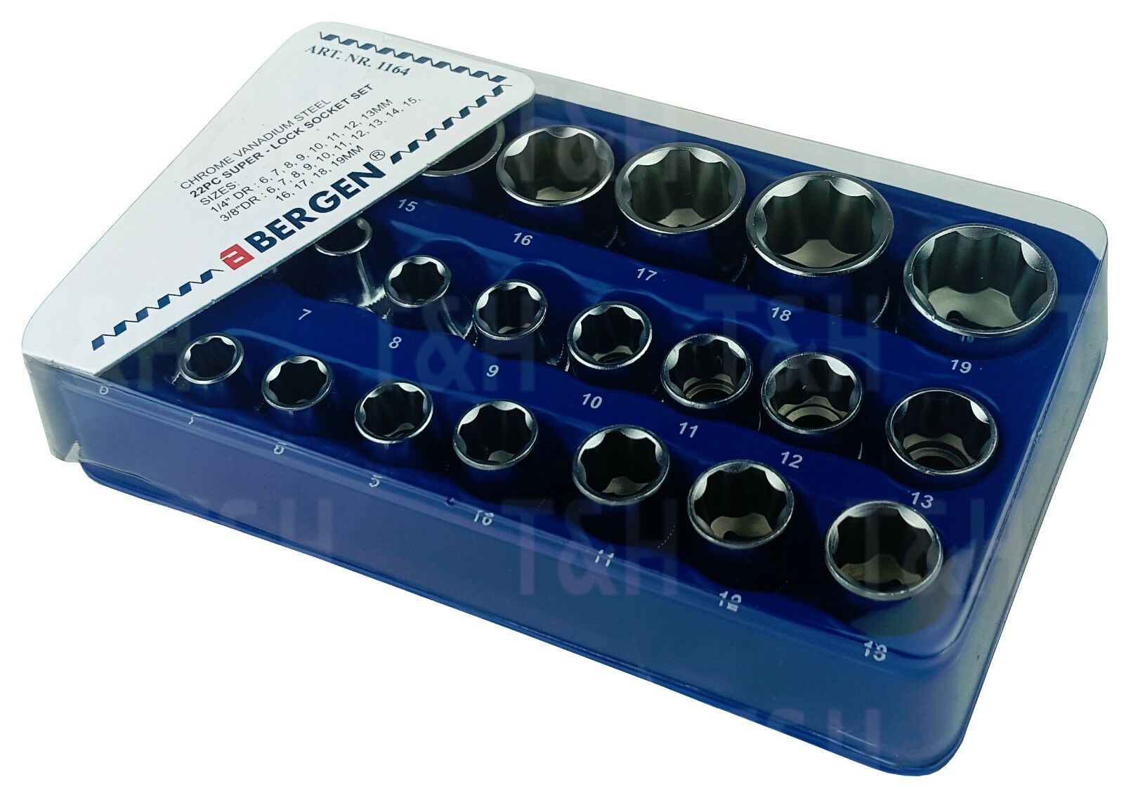 US PRO 22PCS 1/4" & 3/8" DRIVE SUPER LOCK SOCKETS 6MM - 19MM