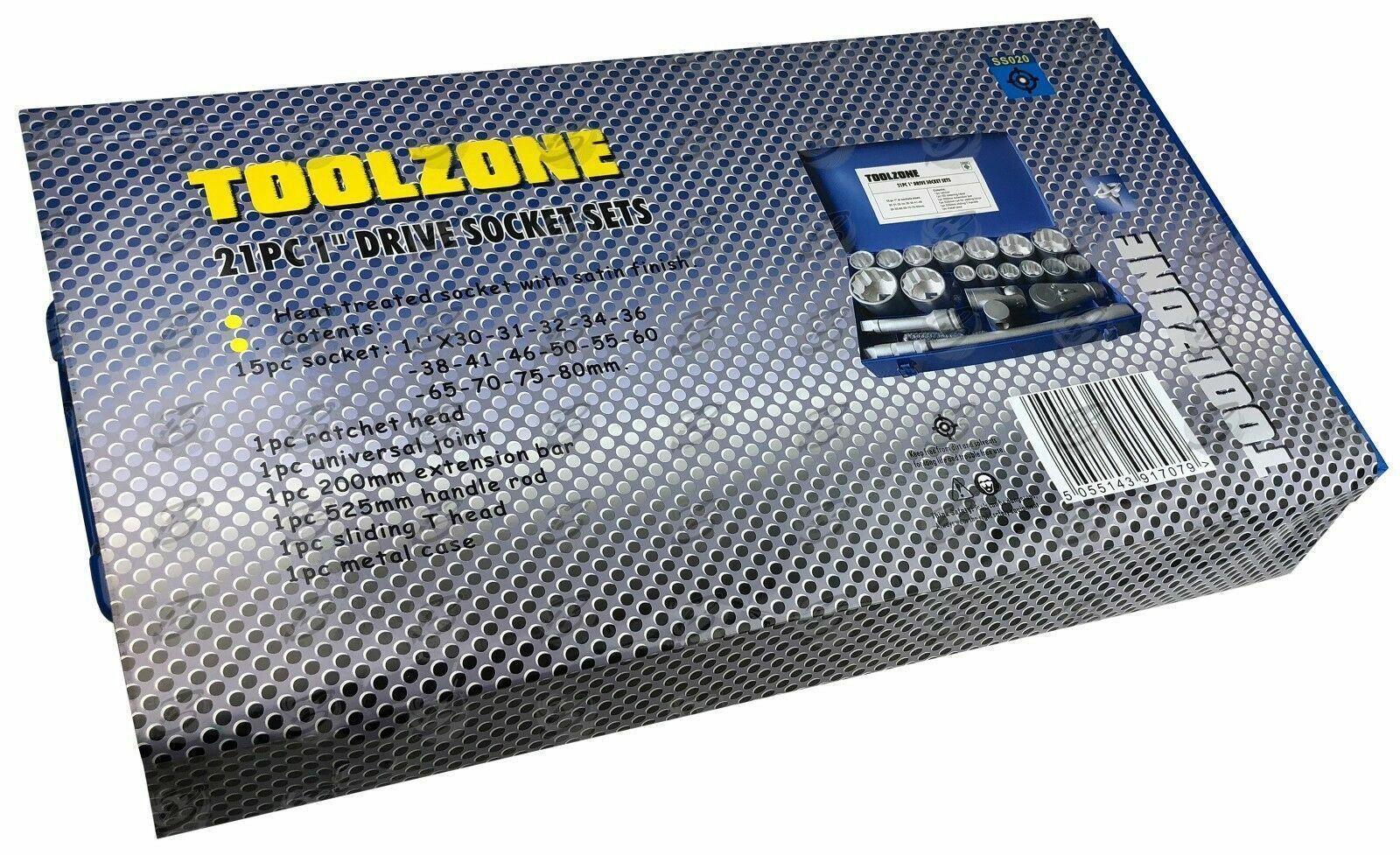 Toolzone 21 Piece 1" Drive 12 Point Socket Set 30mm - 80mm SS020