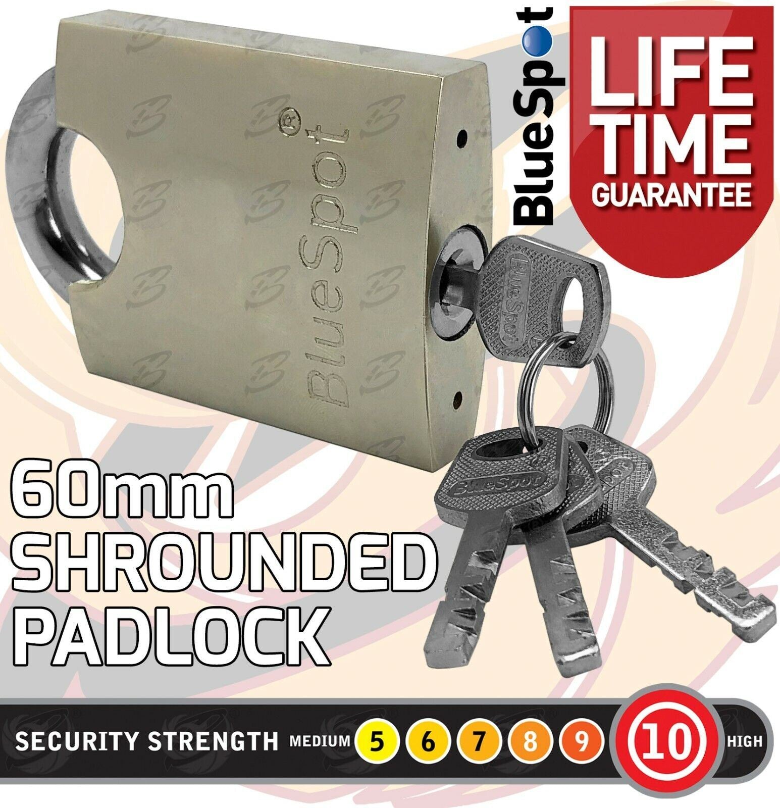 BLUESPOT 6FT LONG 10MM LINKS SECURITY CHAIN WITH 60MM HIGH SECURITY PADLOCK