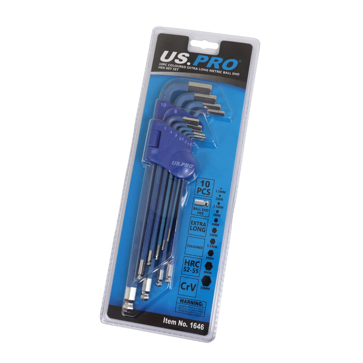 Us Pro 10 Piece Extra Long Ball End Hex Key Set ( H1.5 - H10 )  1646