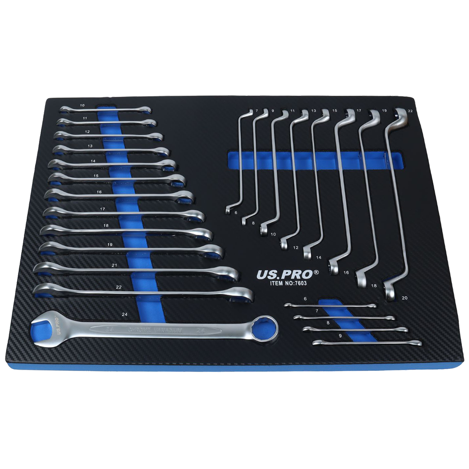 US Pro 25 Piece Metric Combination & Double Offset Ring Spanner Set  7603