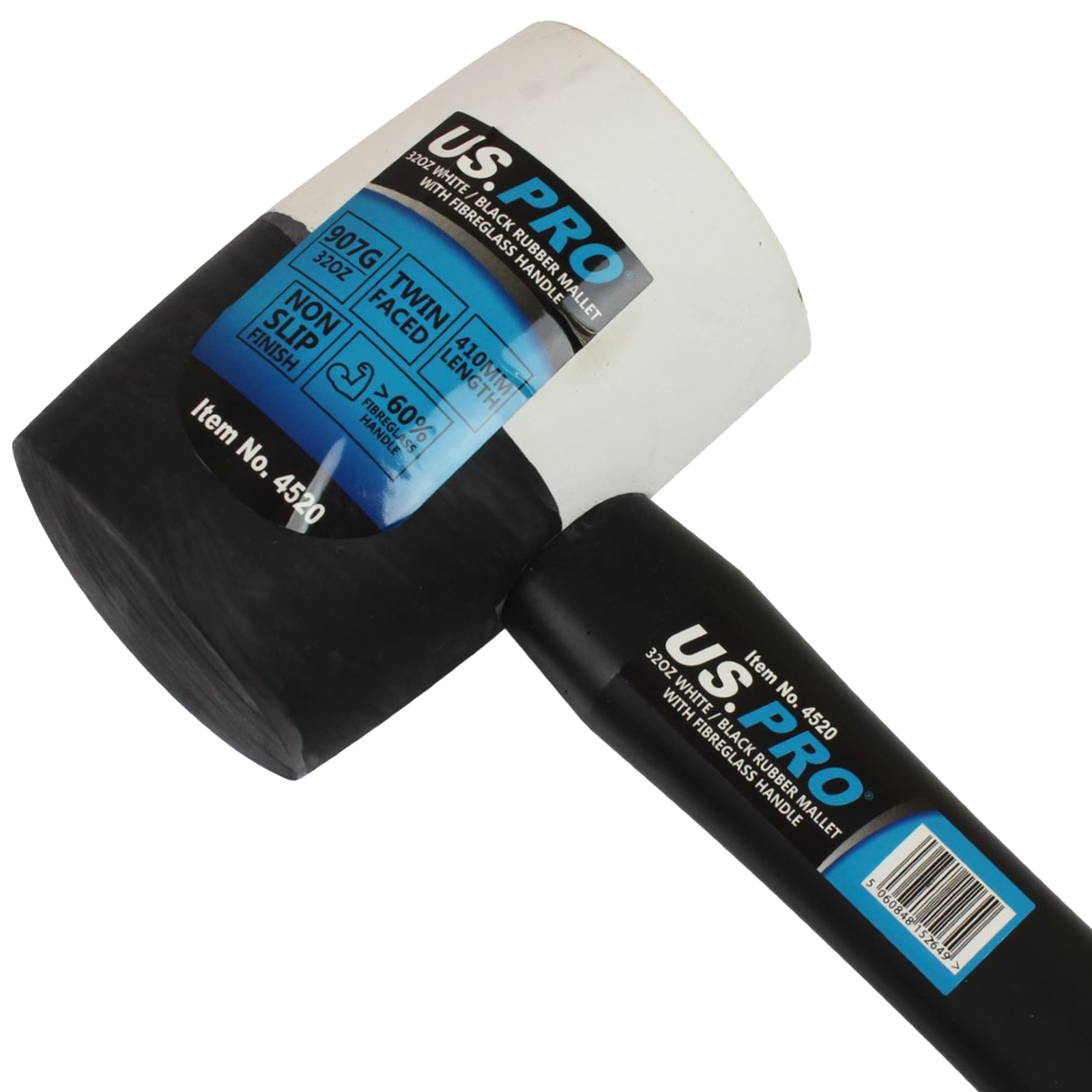 US Pro 32Oz White / Black Rubber Mallet With Fibreglass Handle  4520