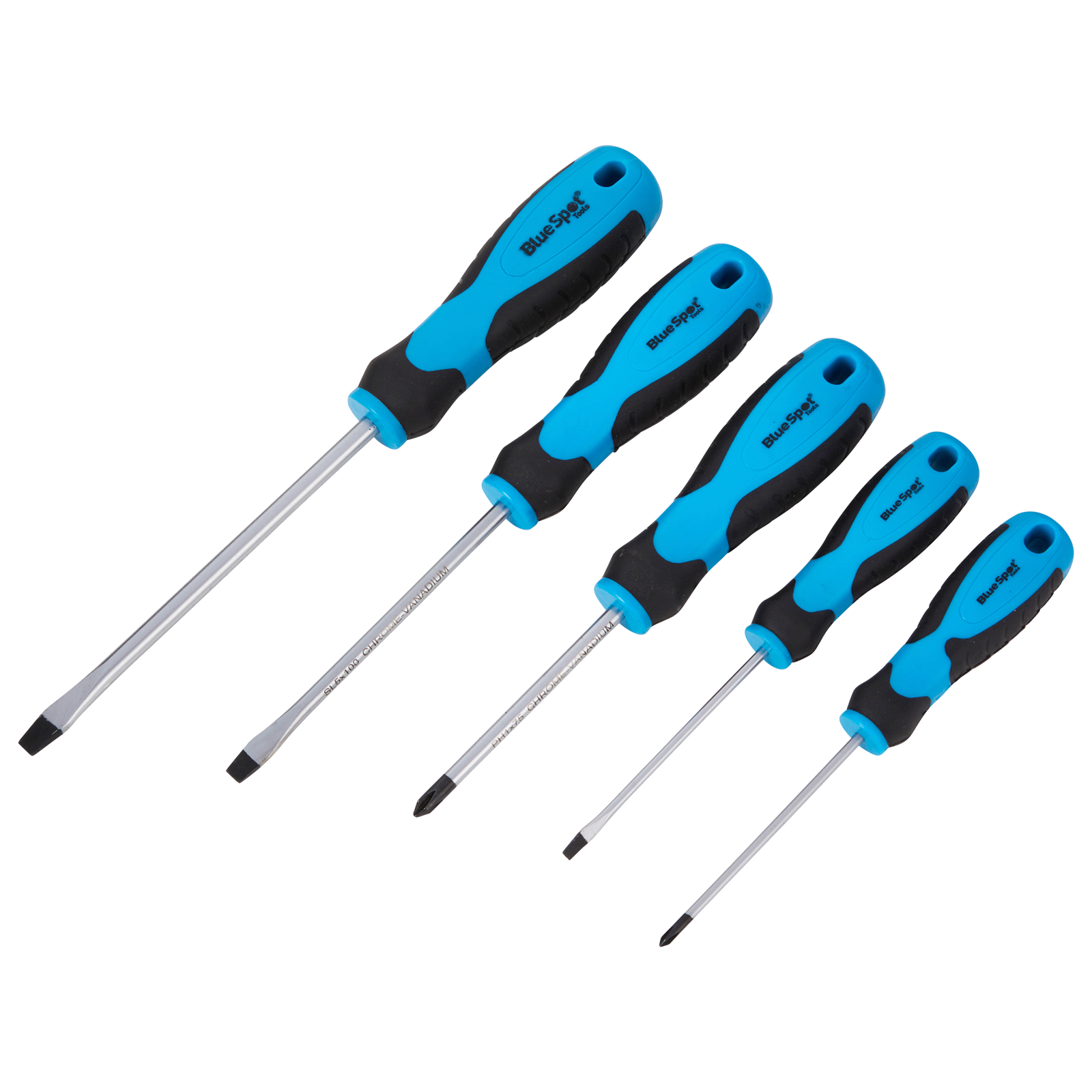 BLUESPOT 5PCE SOFT GRIP SCREWDRIVER SET ( SLOTTED - PHILLIPS )