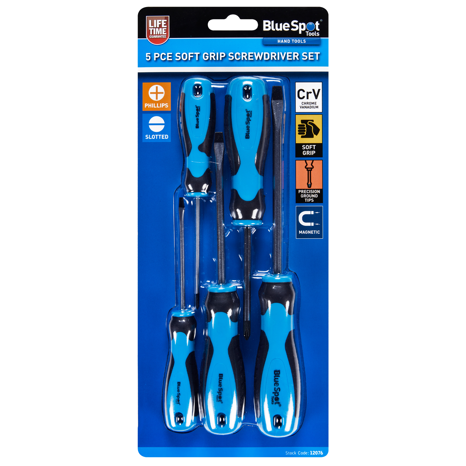 BLUESPOT 5PCE SOFT GRIP SCREWDRIVER SET ( SLOTTED - PHILLIPS )