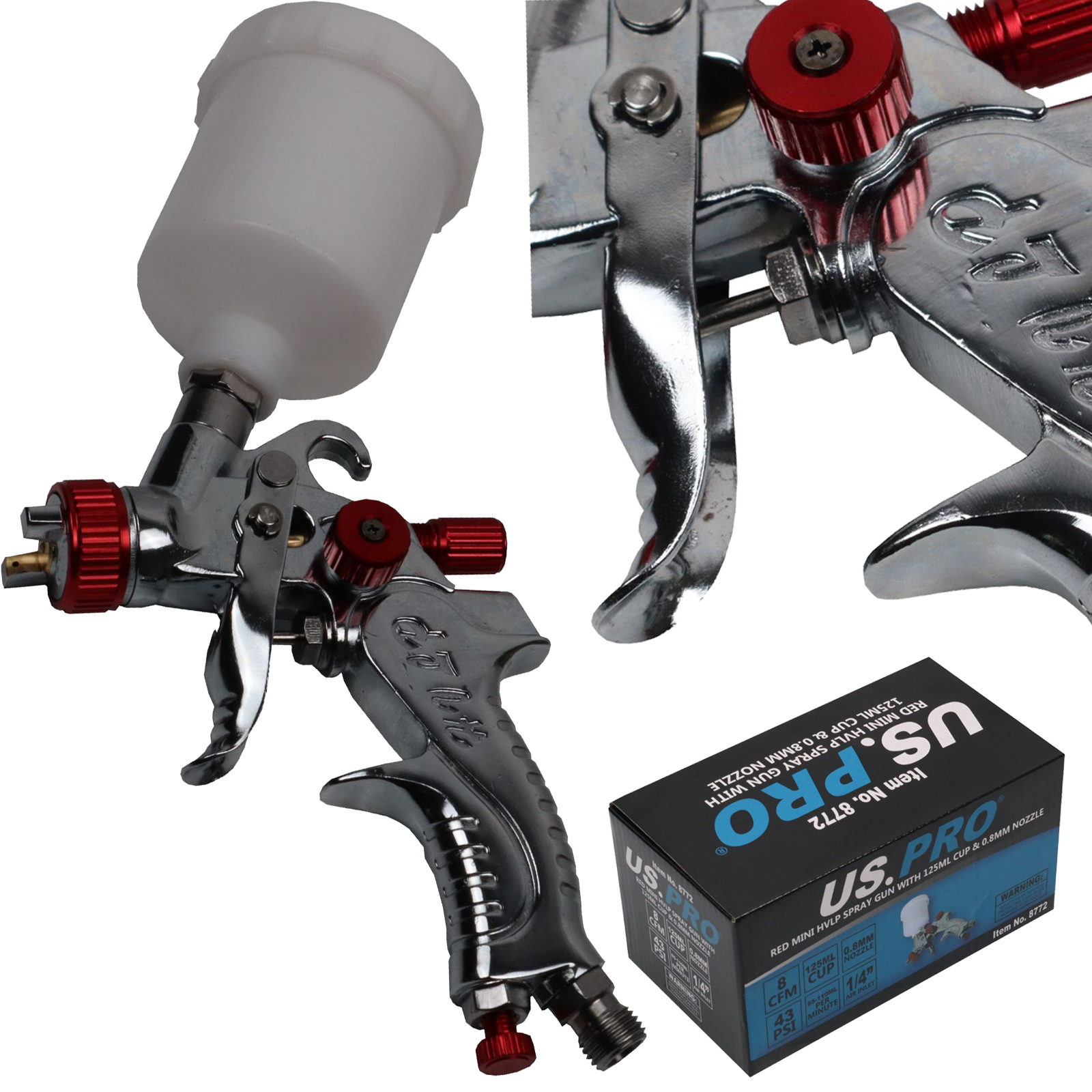 US Pro Red Mini Hvlp Spray Gun 125ml Cup 0.8mm Nozzle  8772
