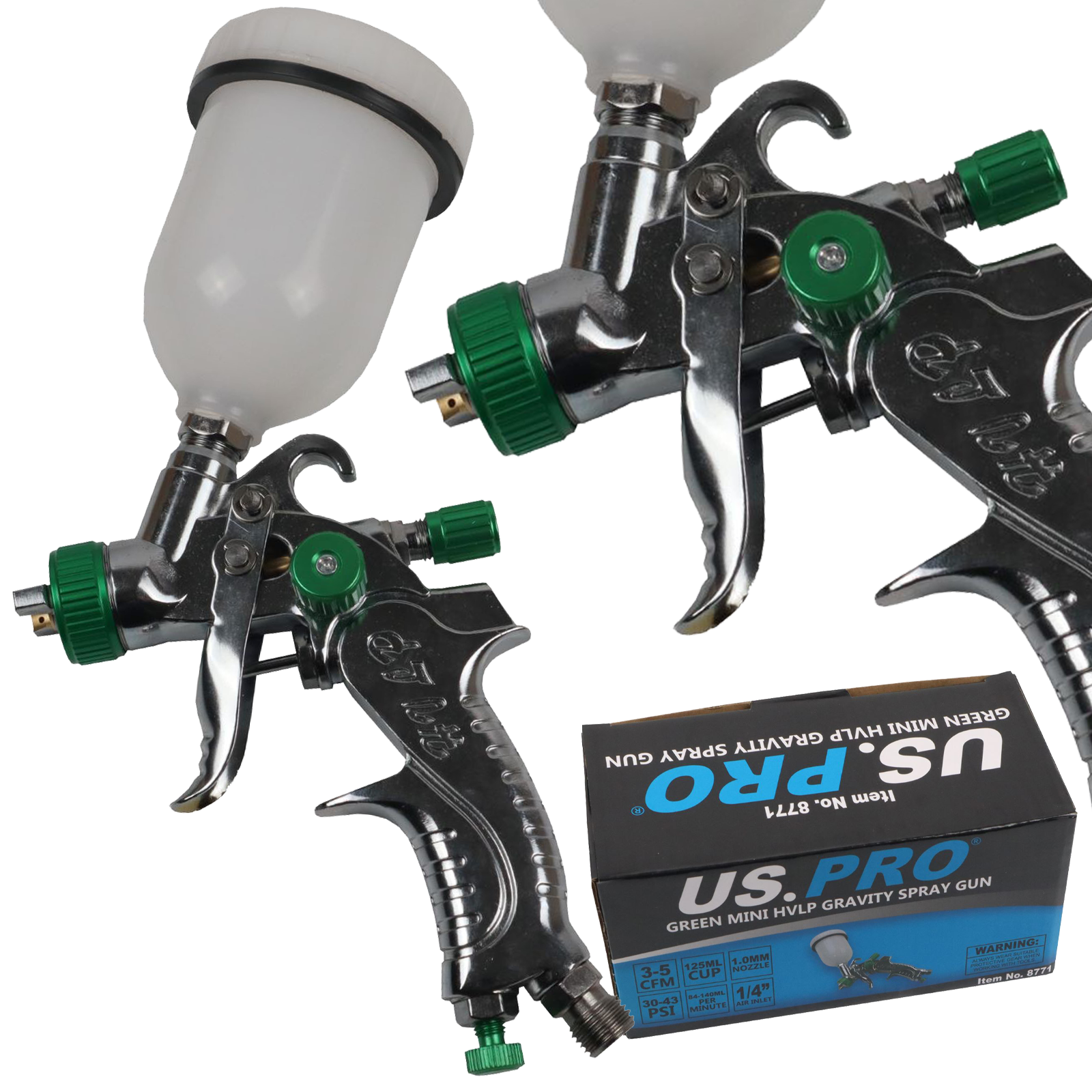 US PRO GREEN MINI HVLP GRAVITY SPRAY GUN 125ML CUP 1MM NOZZLE