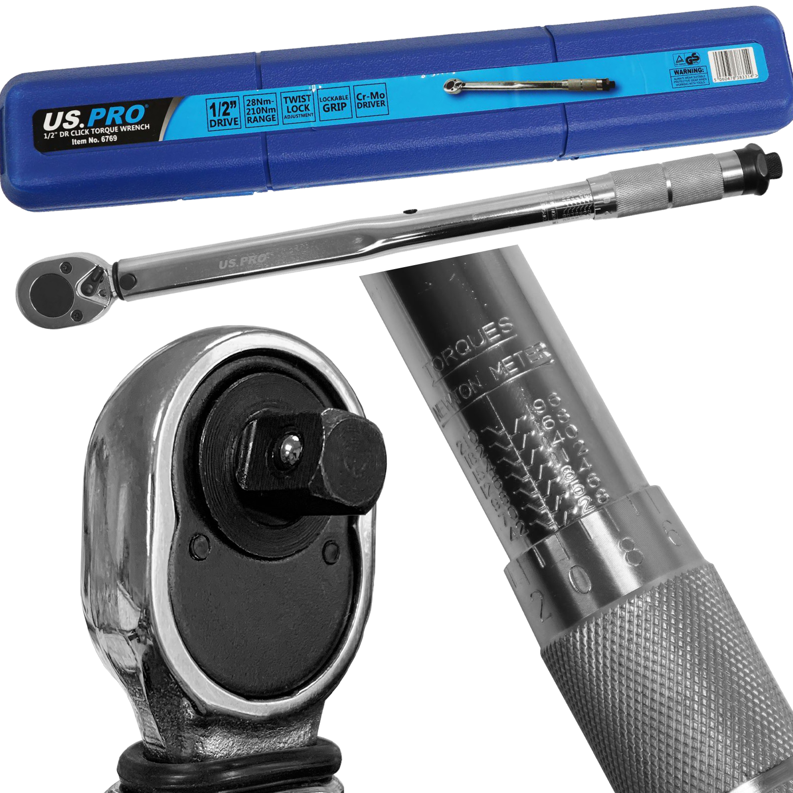 US Pro 1/2" Drive Click Torque Wrench 28-210Nm  6769