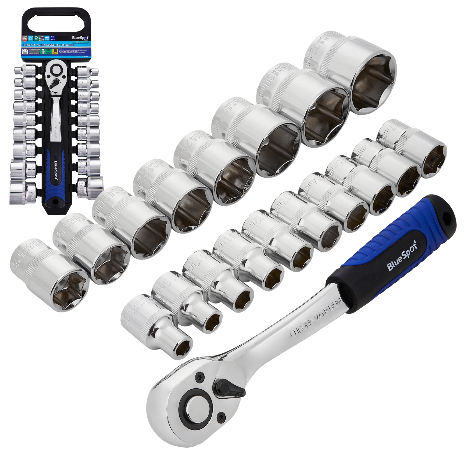 BLUESPOT 19 PCE 1/2" DRIVE METRIC SOCKET SET (8-32MM)