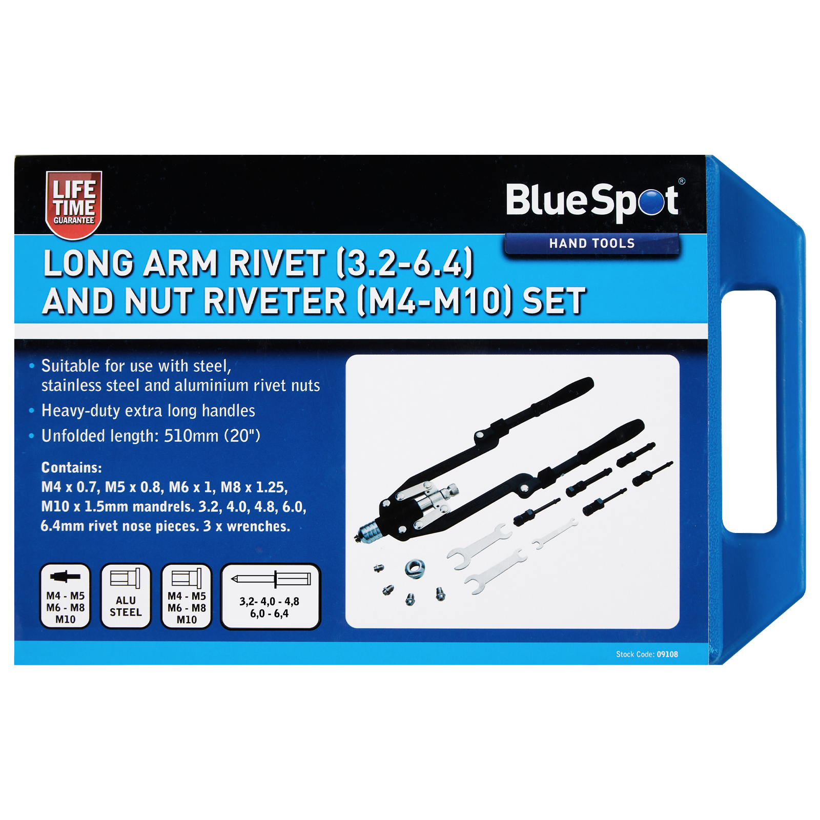 BlueSpot Long Arm Rivet (3.2-6.4) And Nut Riveter (M4-M10) Set ( 09108 )