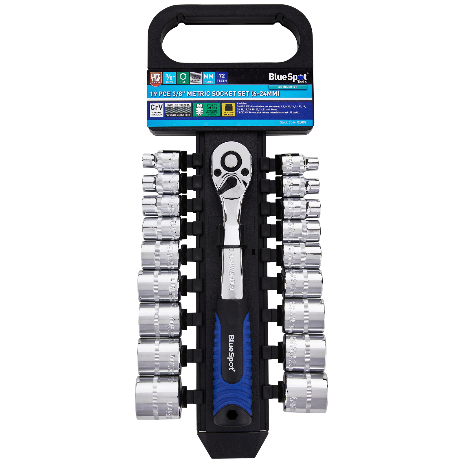 BLUESPOT 19 PCE 3/8" DRIVE METRIC SOCKET SET (6-24MM)