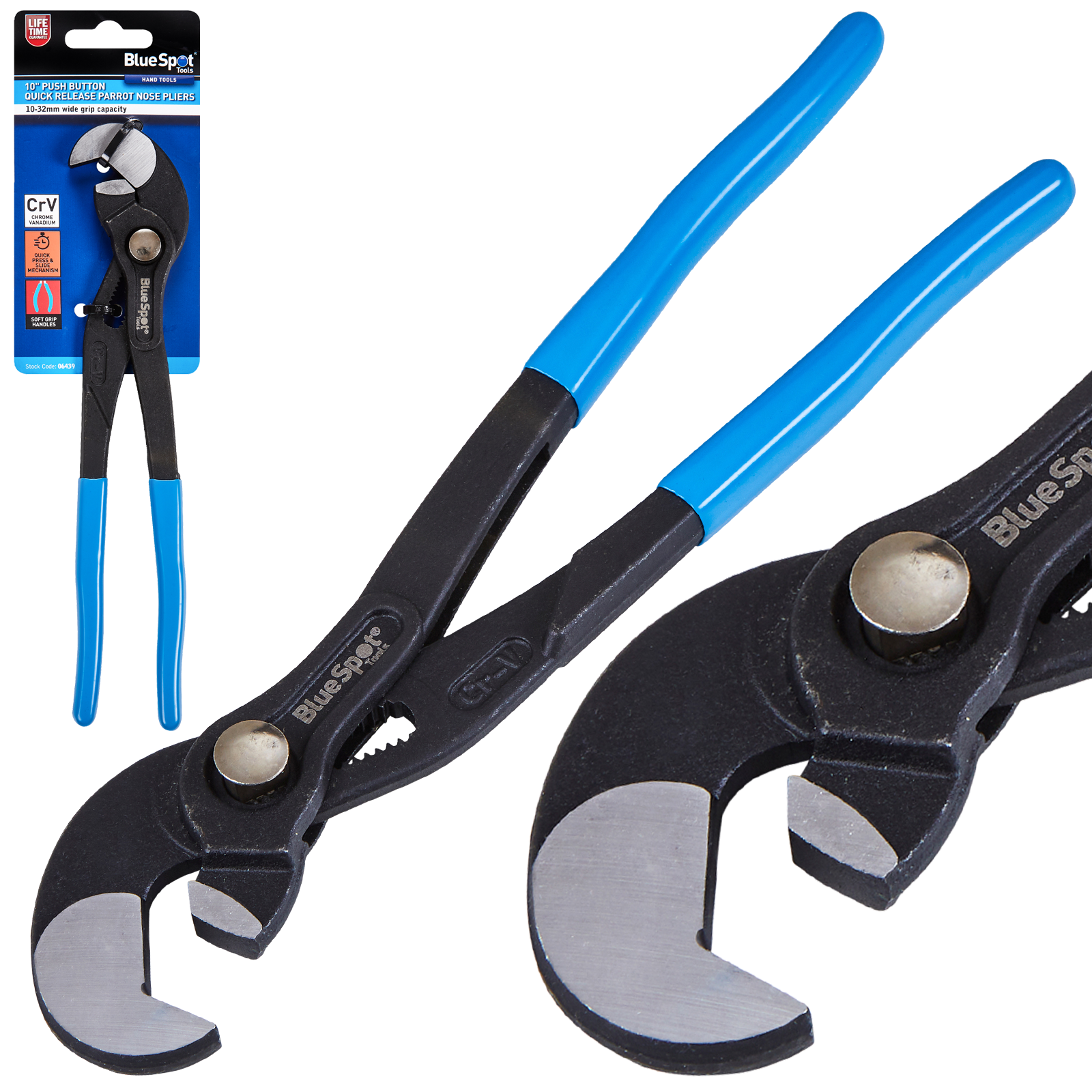 BLUESPOT 250MM (10") PUSH BUTTON QUICK RELEASE PARROT NOSE PLIERS