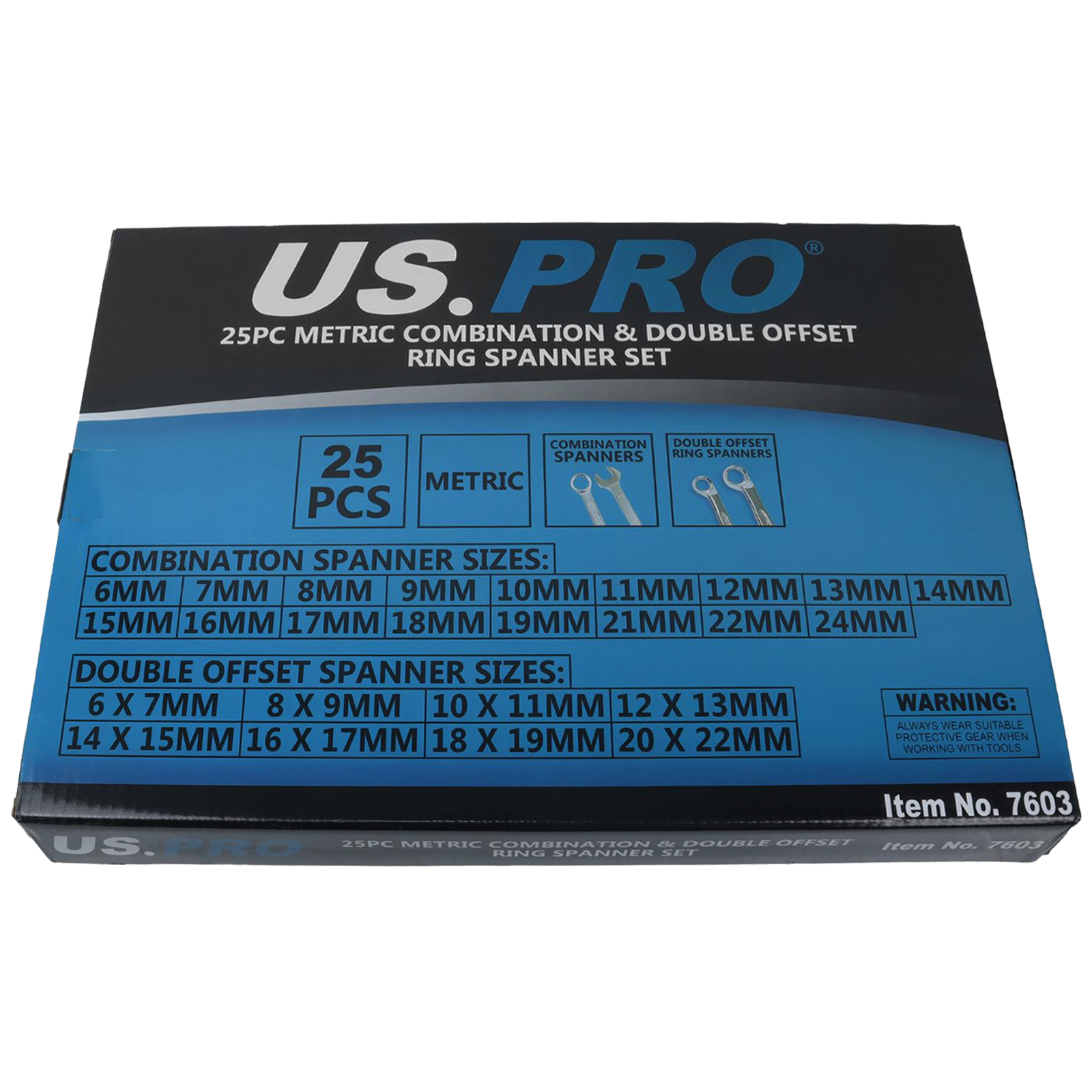 US Pro 25 Piece Metric Combination & Double Offset Ring Spanner Set  7603