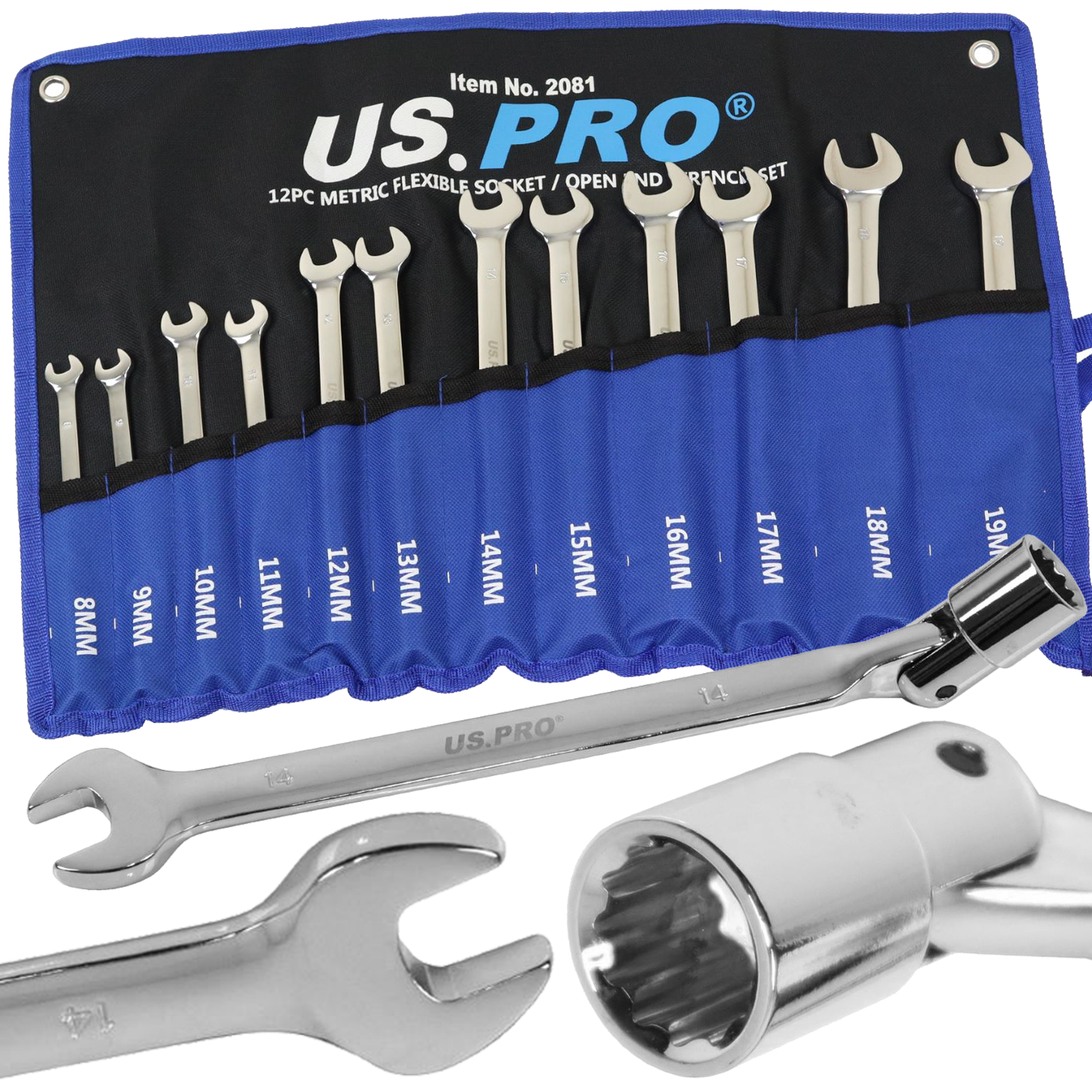 US Pro 12 Piece Metric Flexible Socket / Open End Wrench Set 2081