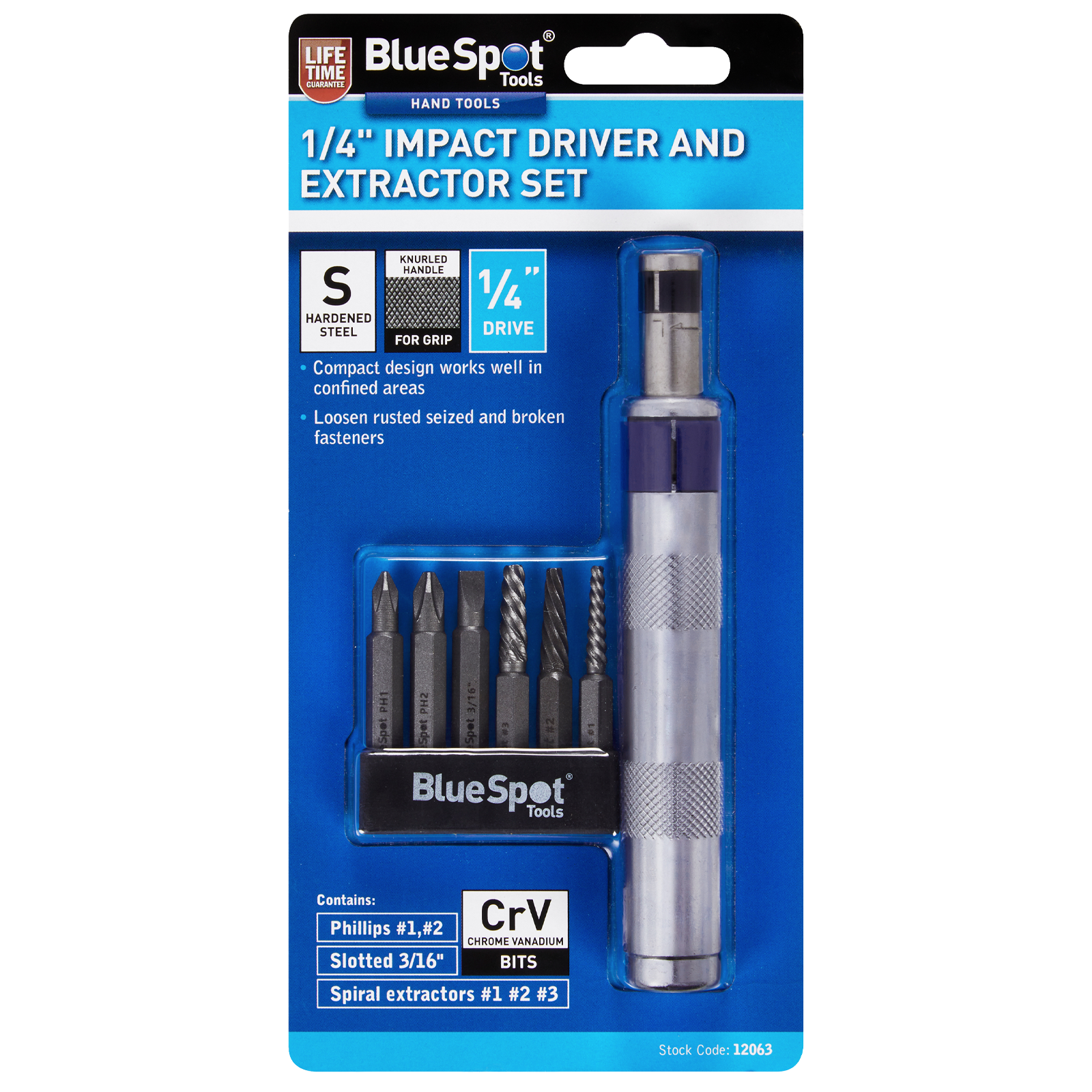 BLUESPOT 1/4" IMPACT DRIVER AND EXTRACTOR SET