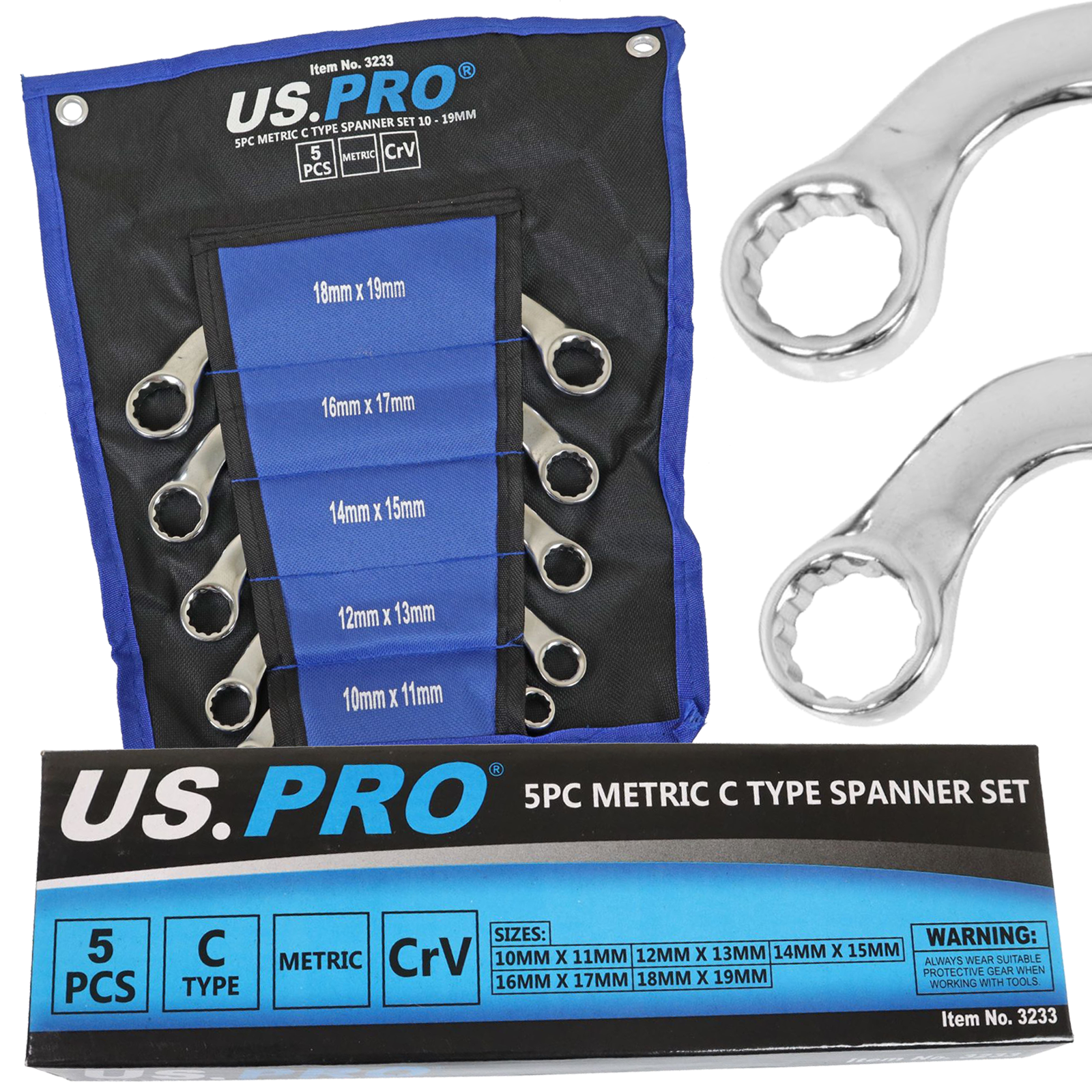 US Pro 5 Piece Metric C Type Spanner Set 10 - 19mm  3233
