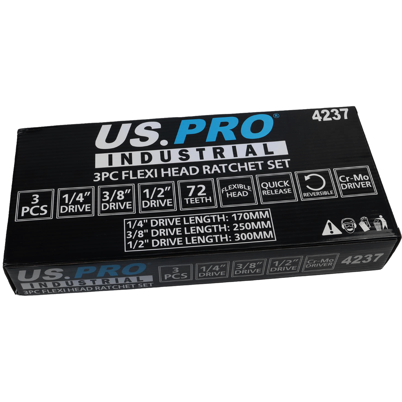 US PRO 3PC FLEXI HEAD RATCHET SET 1/4" -  3/8" - 1/2" DRIVES