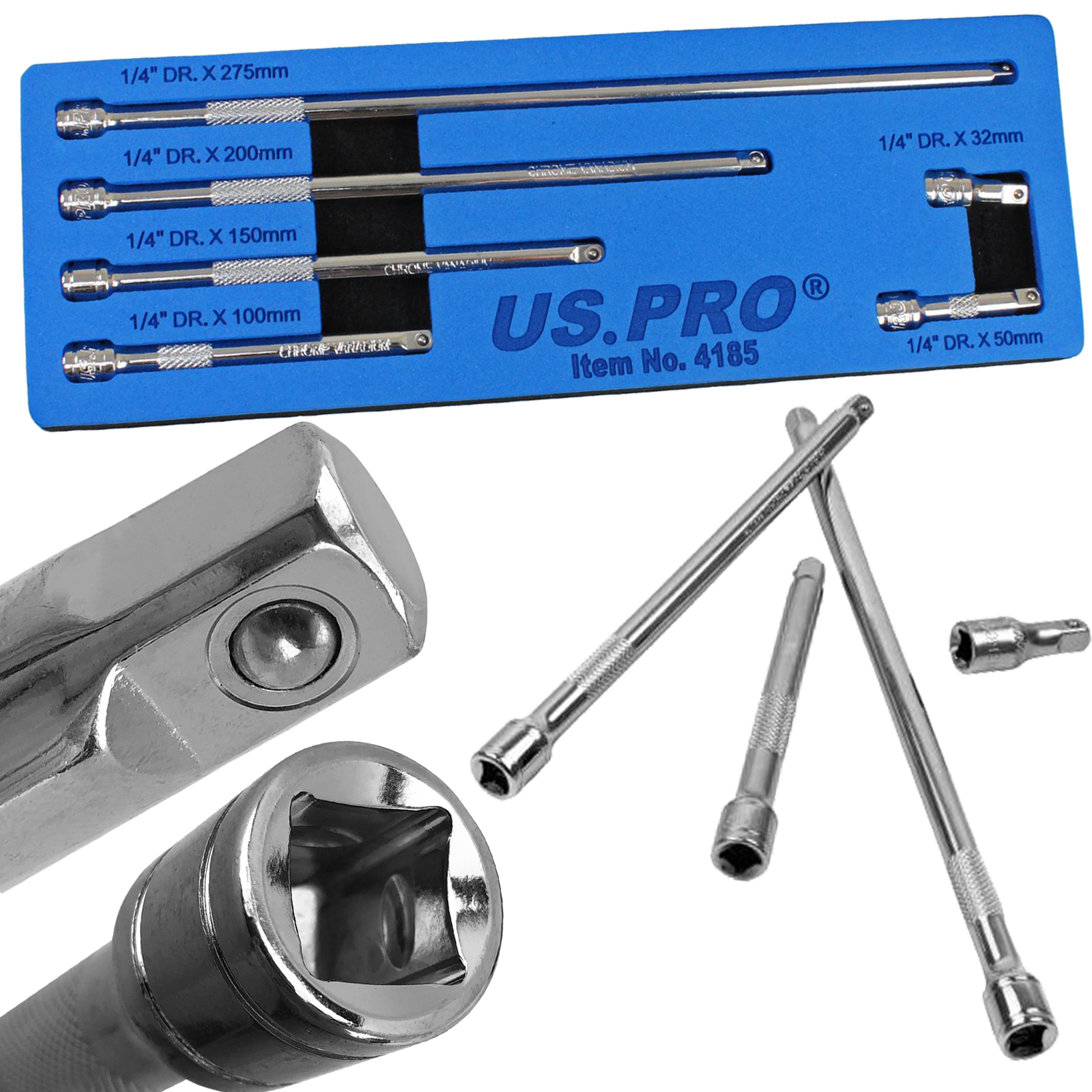 US PRO 6PCS 1/4" DRIVE EXTENSION BARS 32MM - 250MM