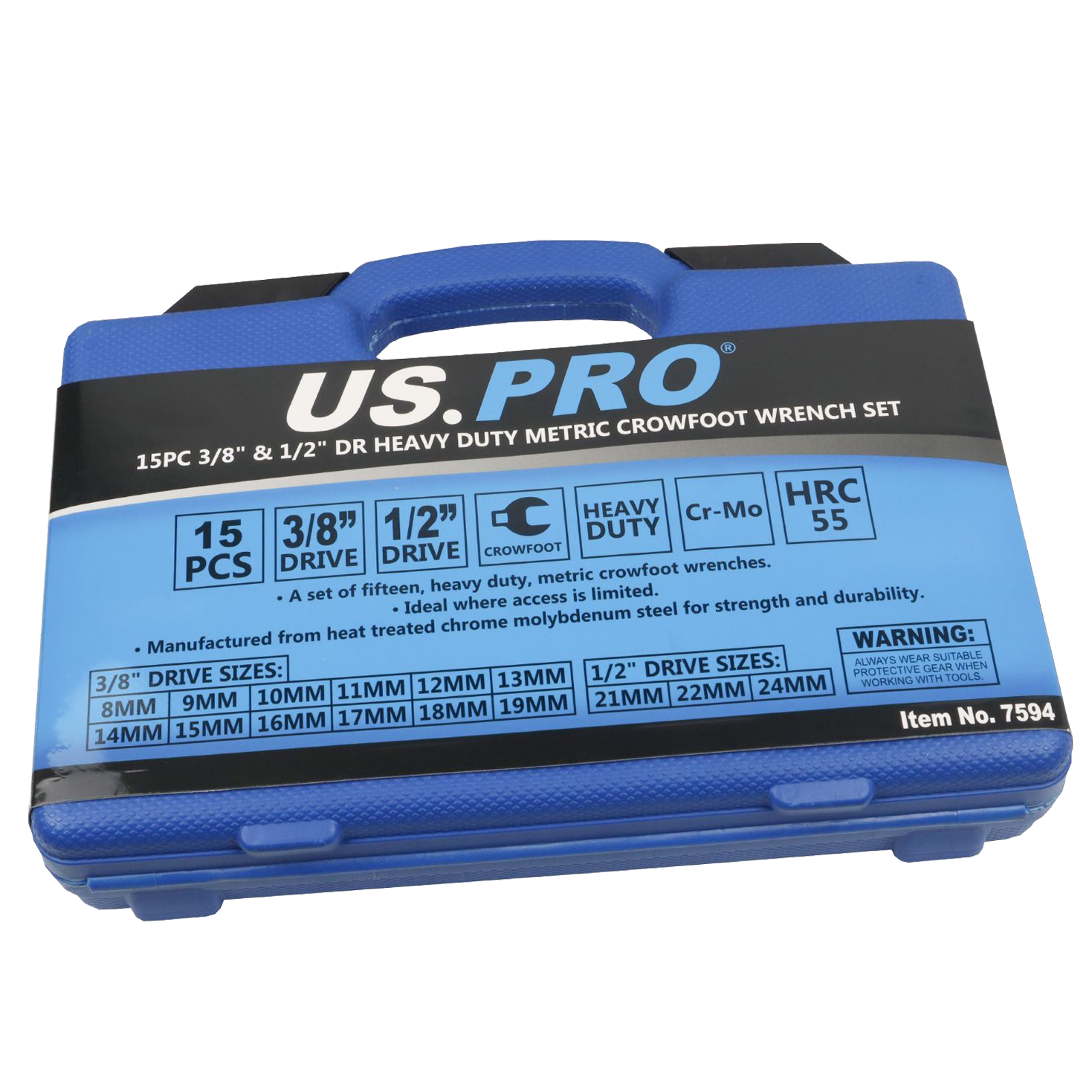 US Pro 15 Piece 3/8" & 1/2" Drive Heavy Duty Metric Crowfoot Wrench Set  7594