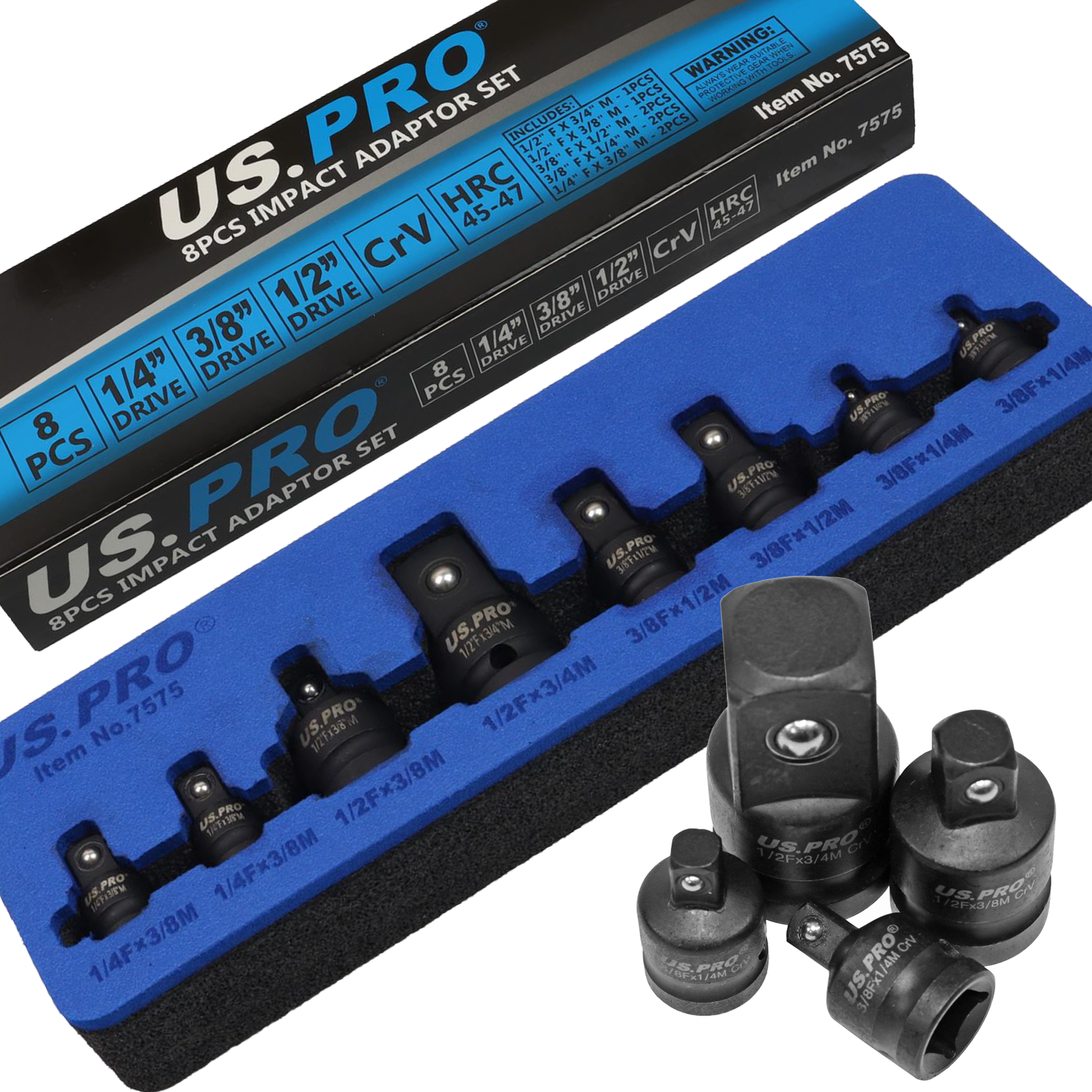 US Pro 8 Piece Impact Adaptors Set In Eva Tray  7575