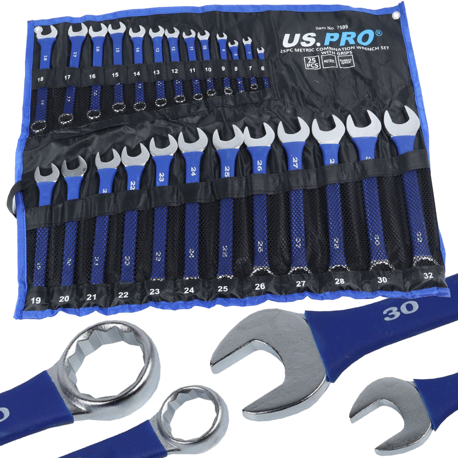 US Pro 25 Piece Metric Combination Wrench Set 6-32mm With Grips  7599