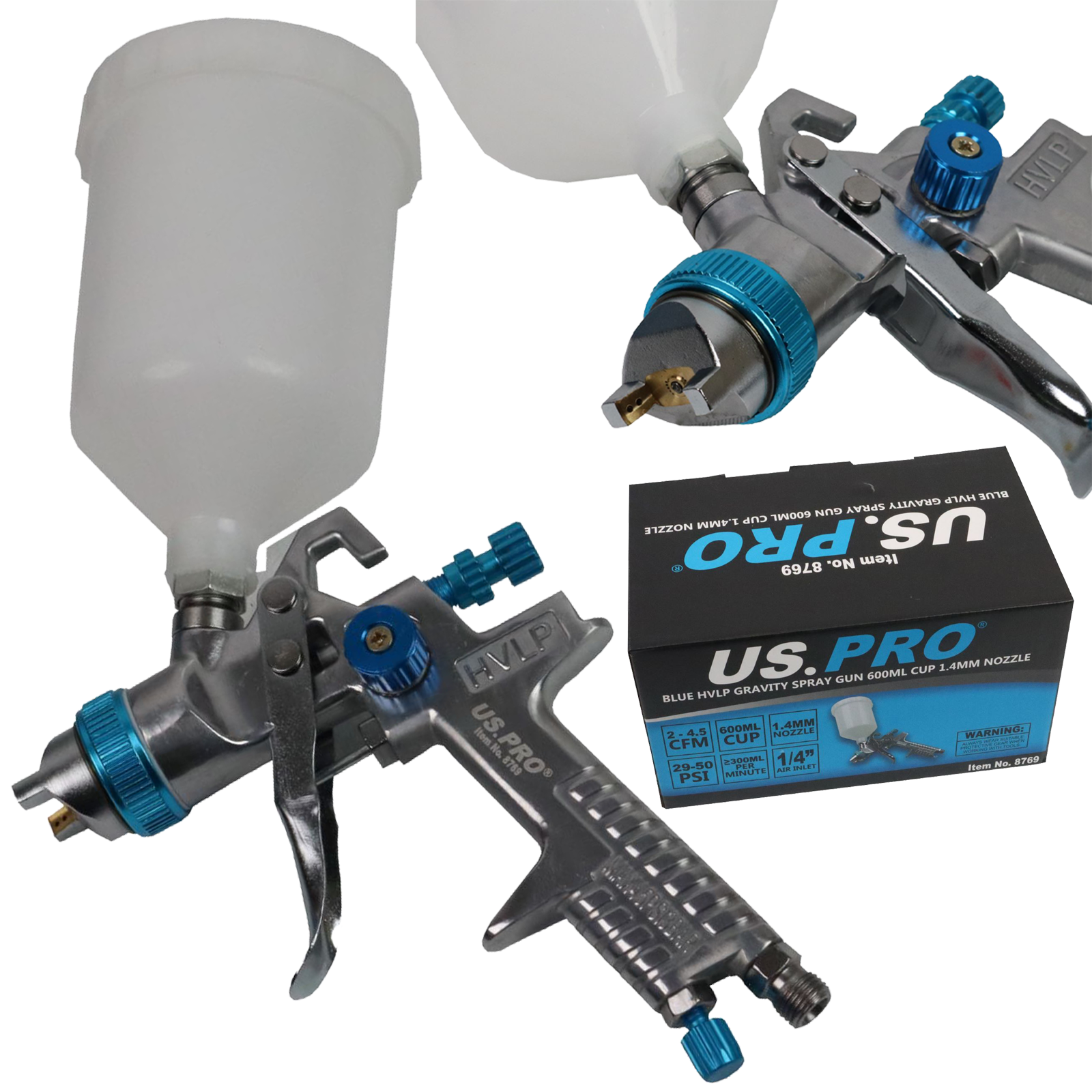 US Pro Blue Hvlp Gravity Spray Gun 600ml Cup 1.4mm Nozzle  8769
