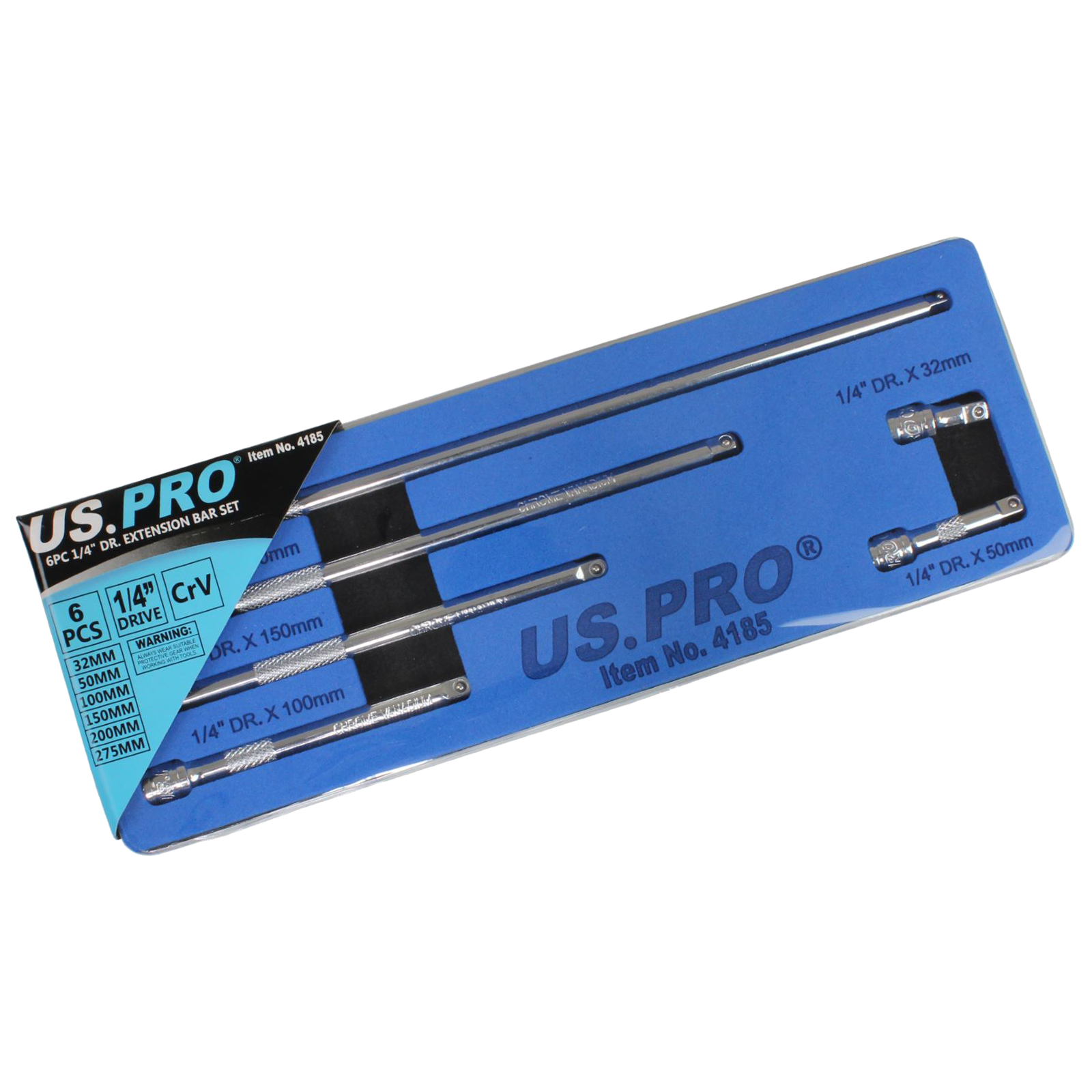 US Pro 6 Piece 1/4" Drive Wobble Extension Bars 32mm - 250mm  4189