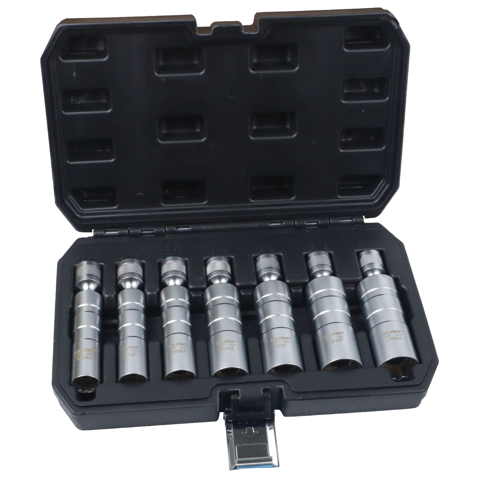 US PRO 7PC 3/8" DR 12PT THIN WALL MAGNETIC SPARK PLUG SOCKETS