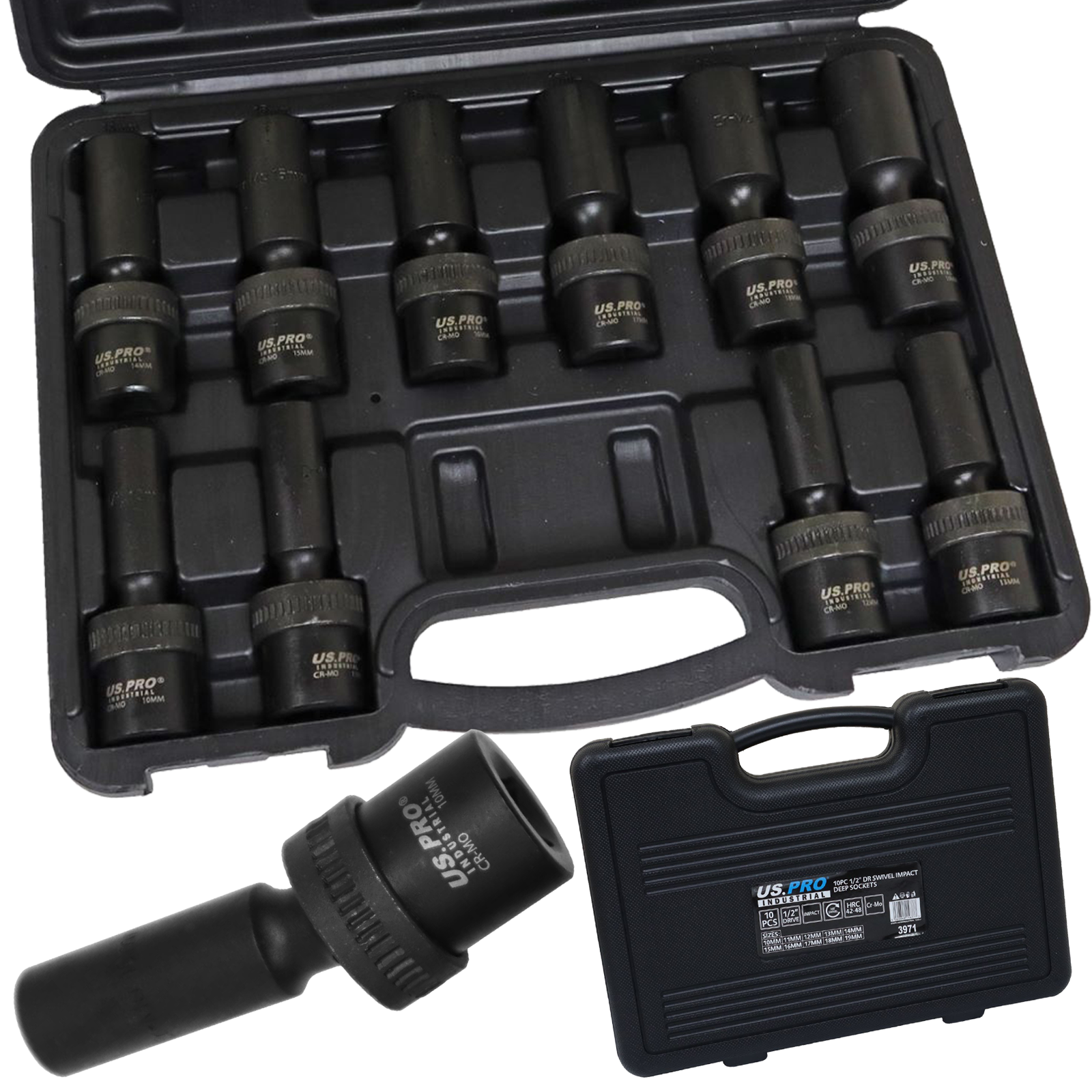 US PRO 10PC 1/2" DR SWIVEL IMPACT DEEP SOCKETS
